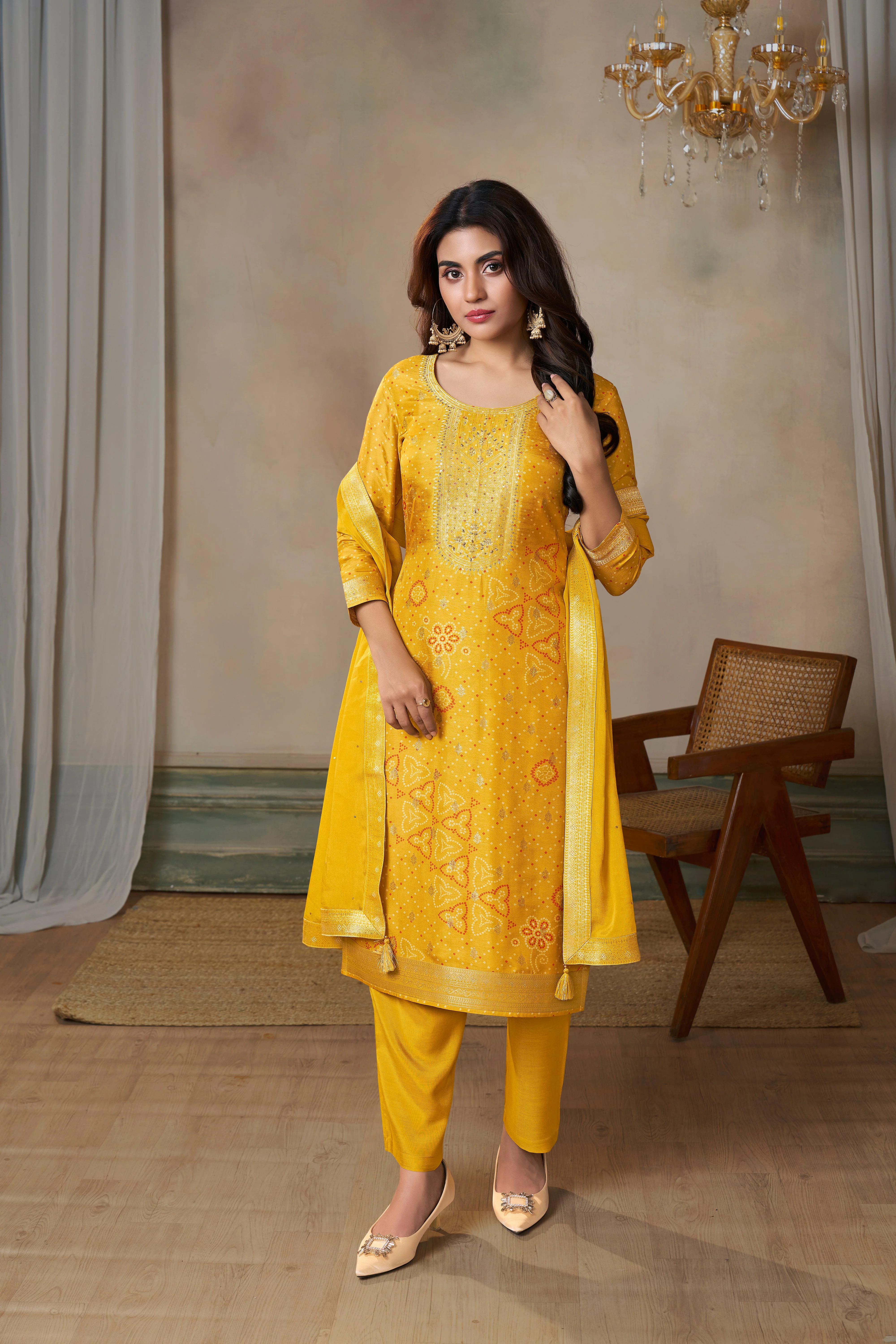 Holy Yellow Bandhej Kurta & Pant Set - Image 4