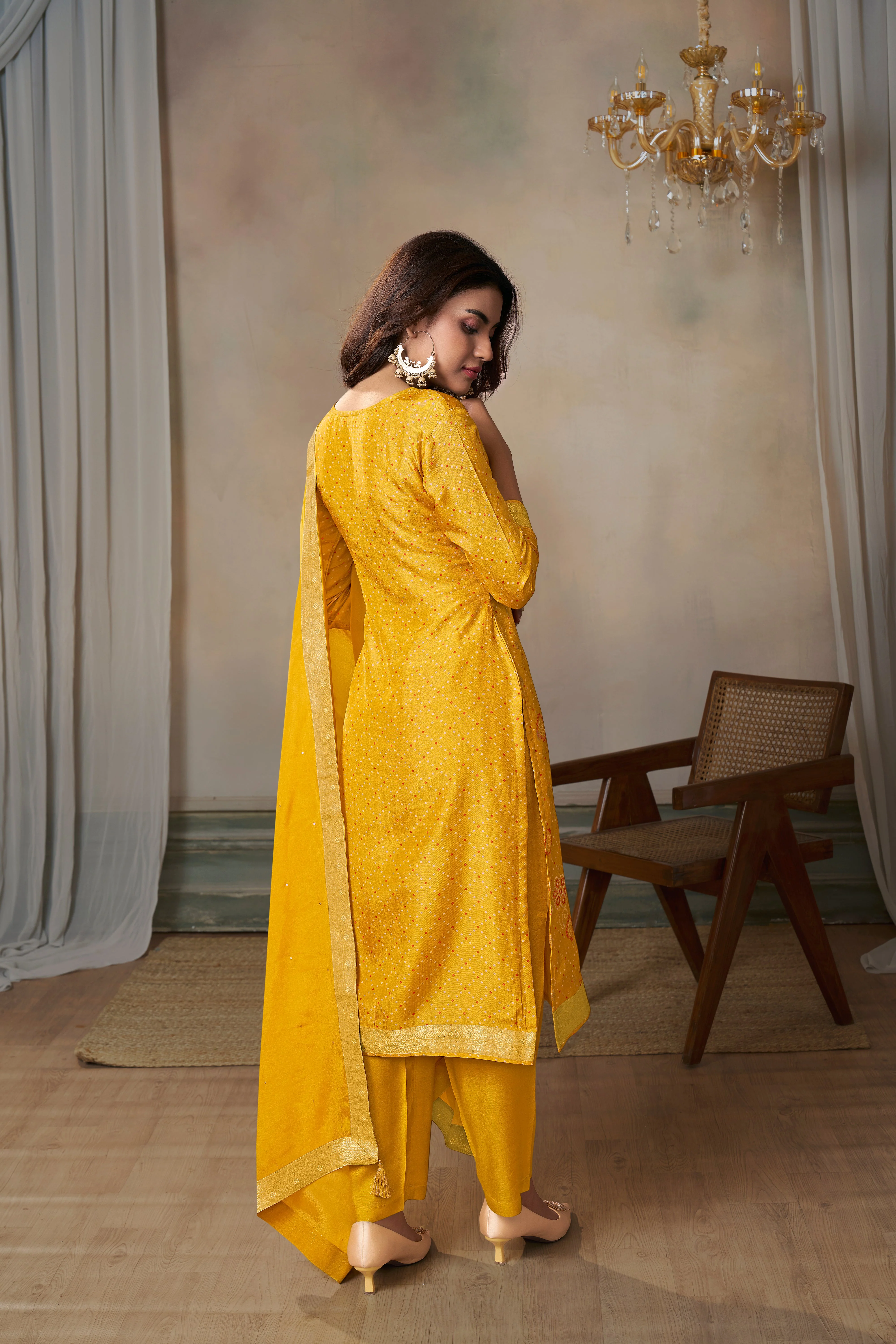 Holy Yellow Bandhej Kurta & Pant Set - Image 5