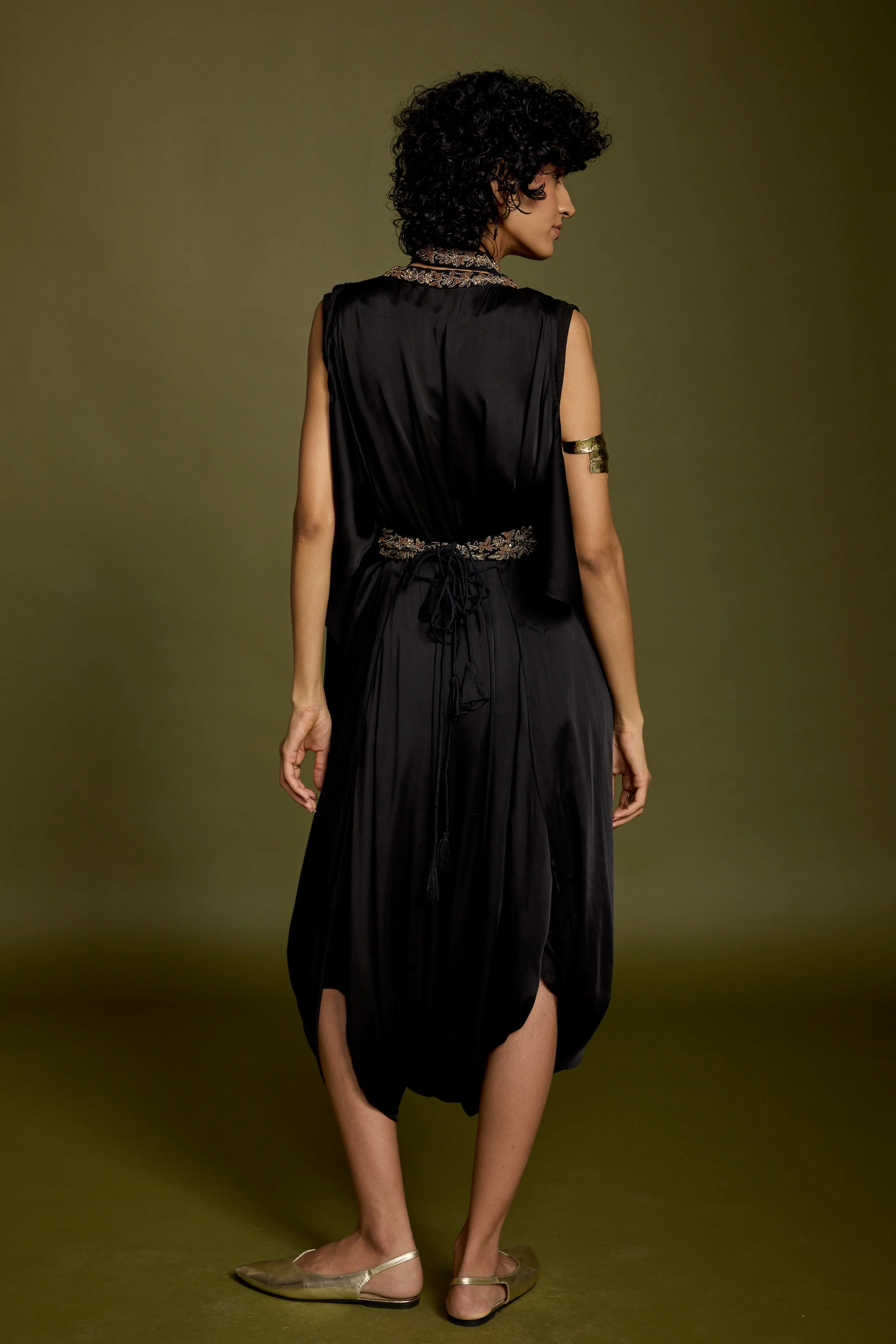 Hot Black Embellished Satin Silk Tunic Dress - Image 6