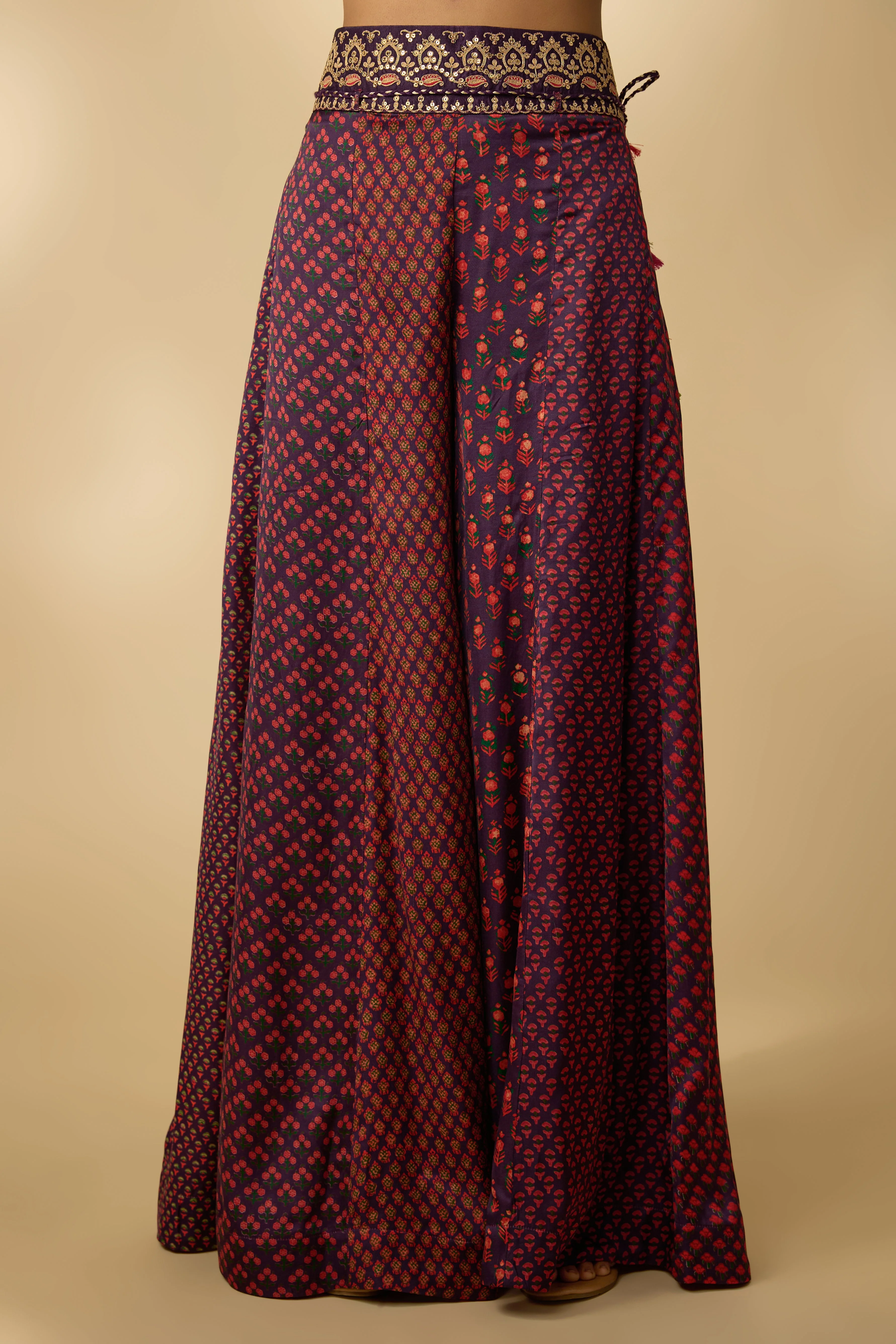 Purple Printed Slub Cotton Silk Tunic Co-Ord Set - Image 3