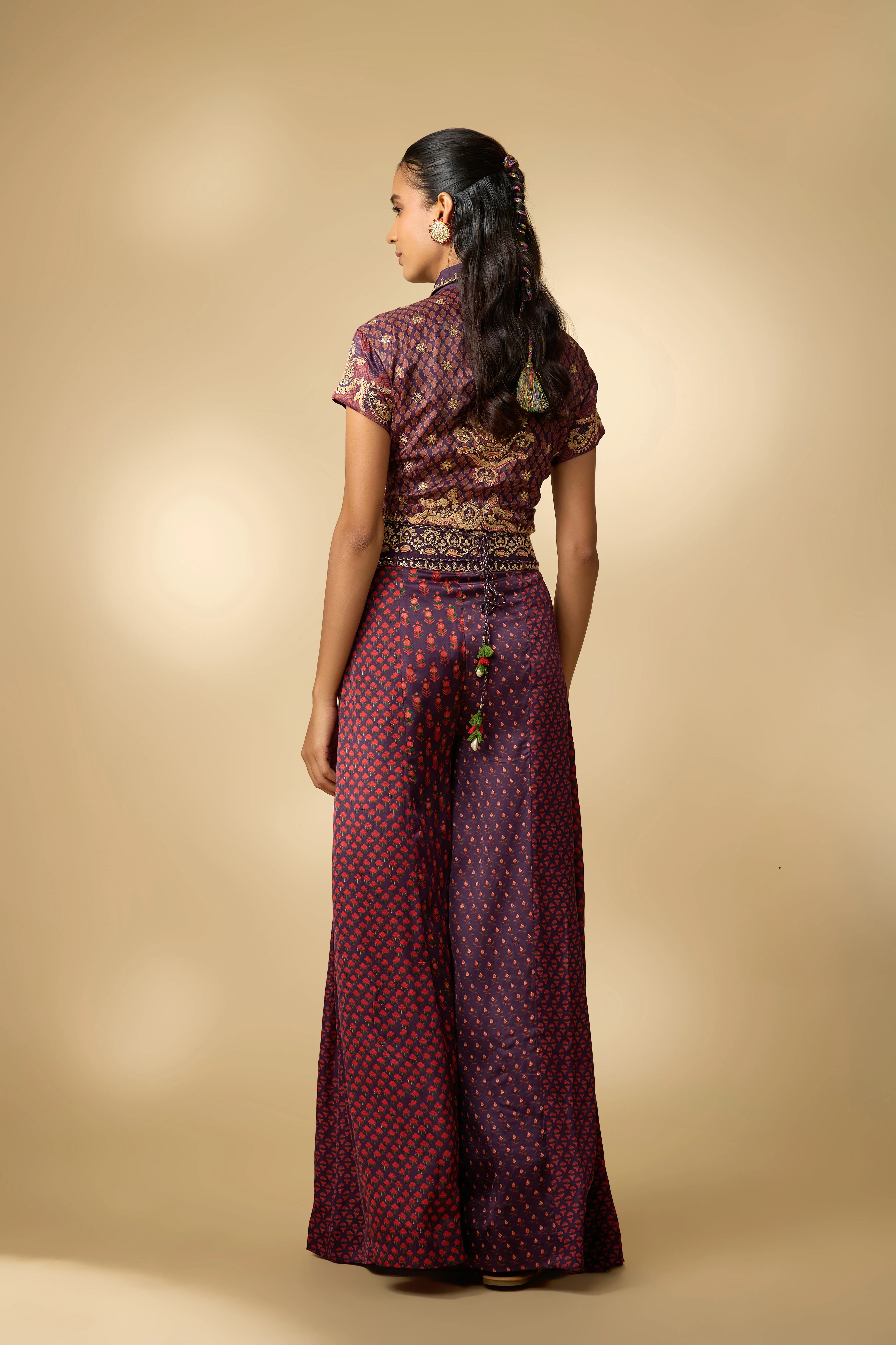 Purple Printed Slub Cotton Silk Tunic Co-Ord Set - Image 4