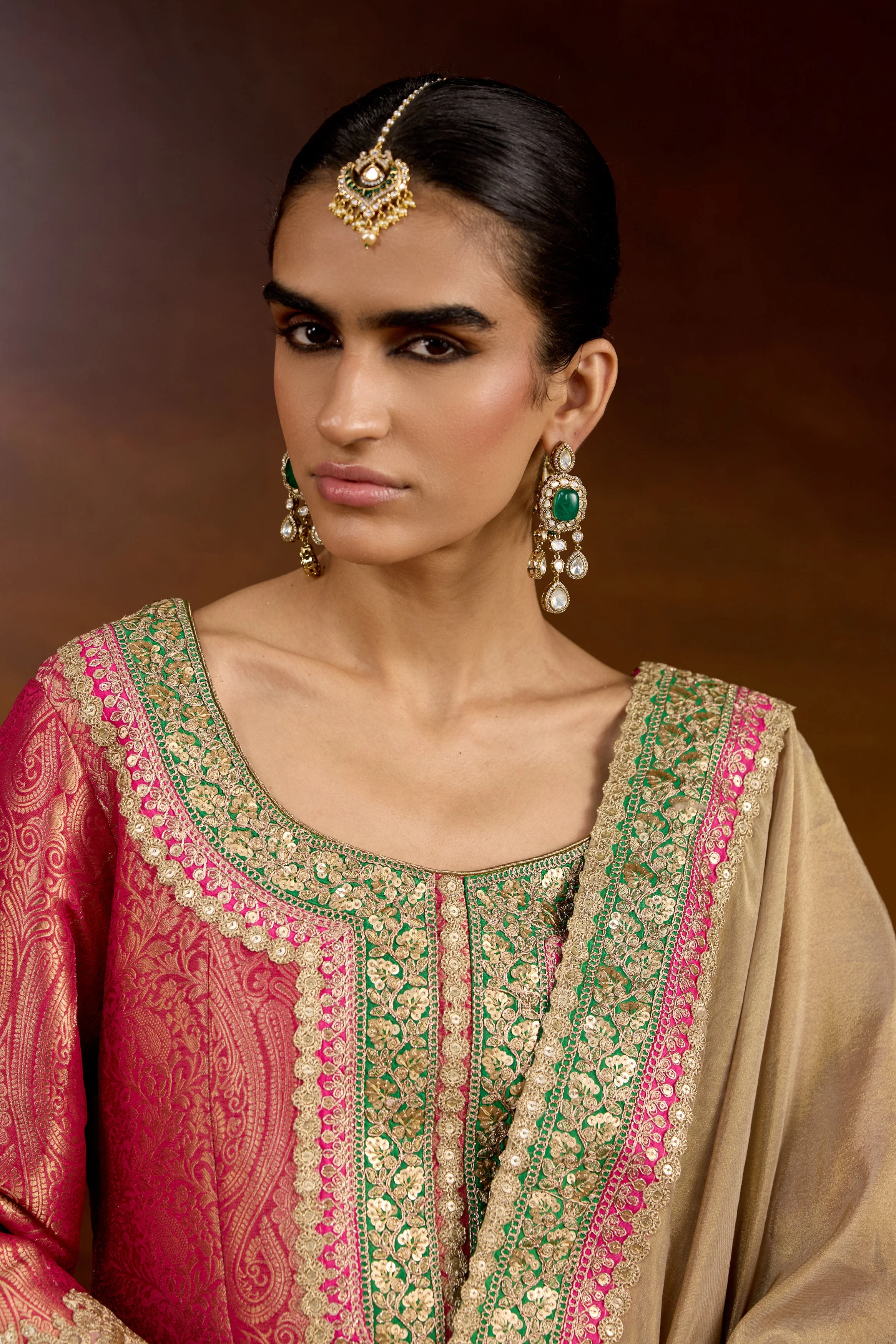 Hot Pink Embellished Brocade Silk Sharara Set - Image 2