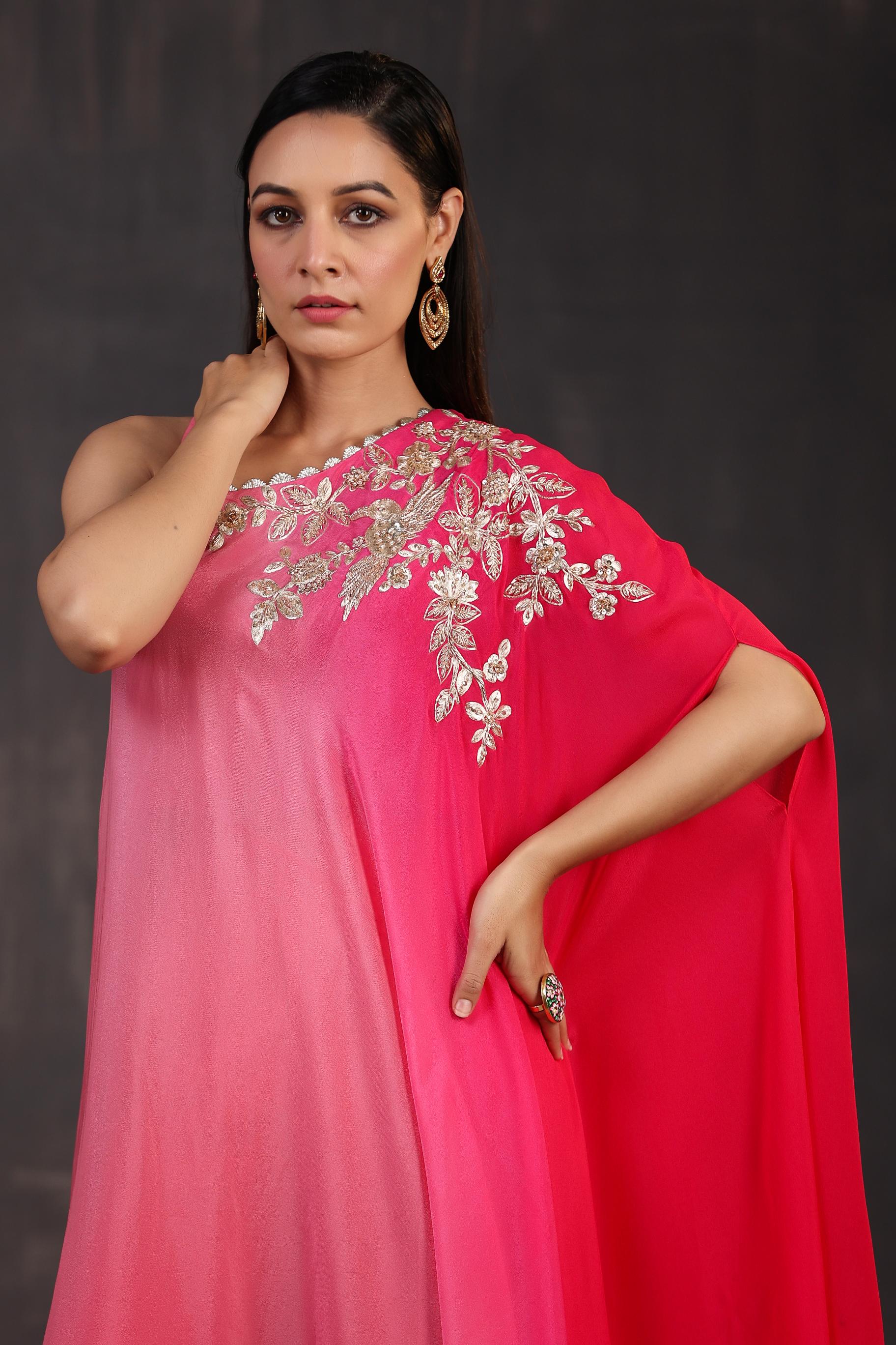 Hot Pink Ombre-Dyed Premium Georgette Silk Palazzo Set - Image 2