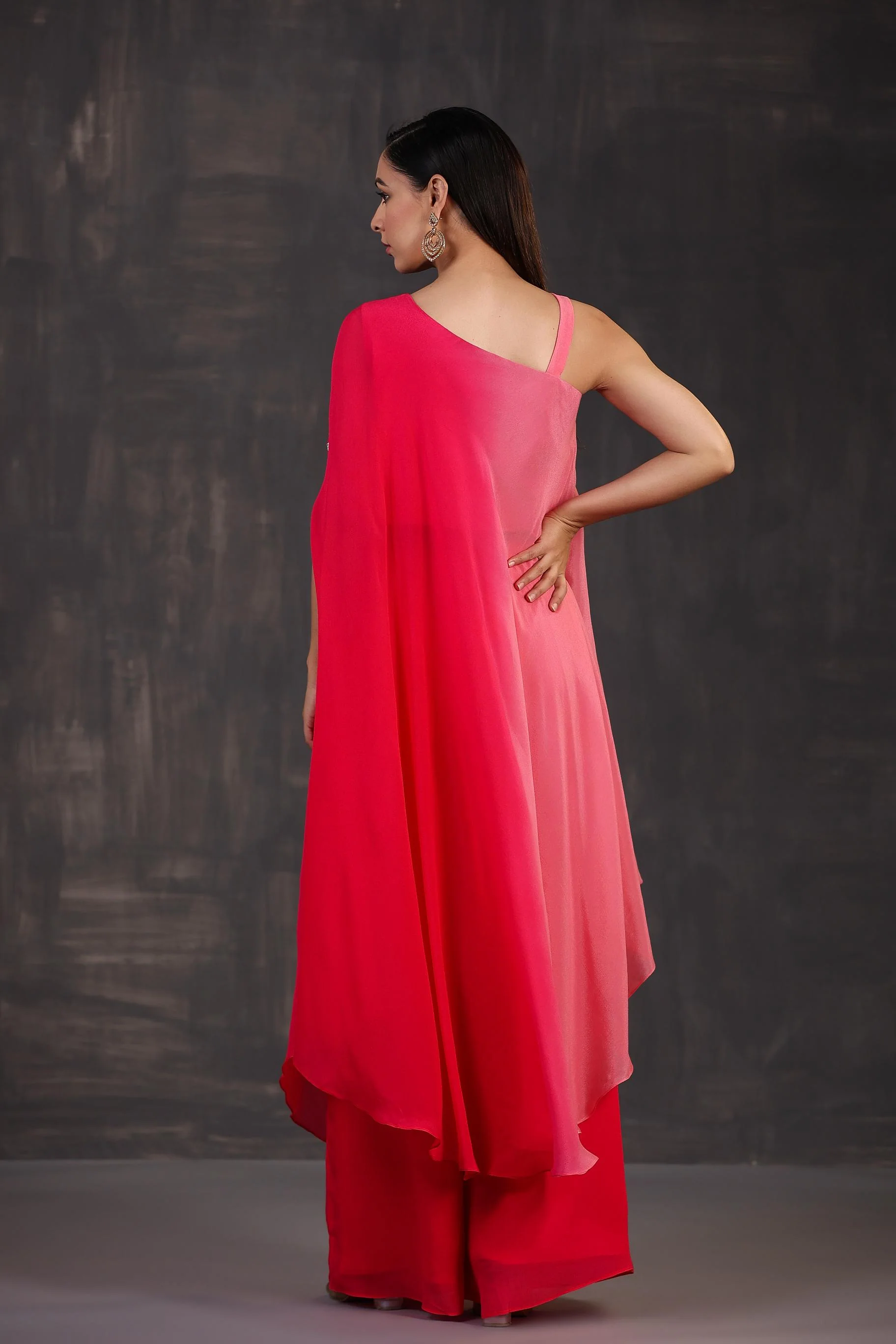 Hot Pink Ombre-Dyed Premium Georgette Silk Palazzo Set - Image 5