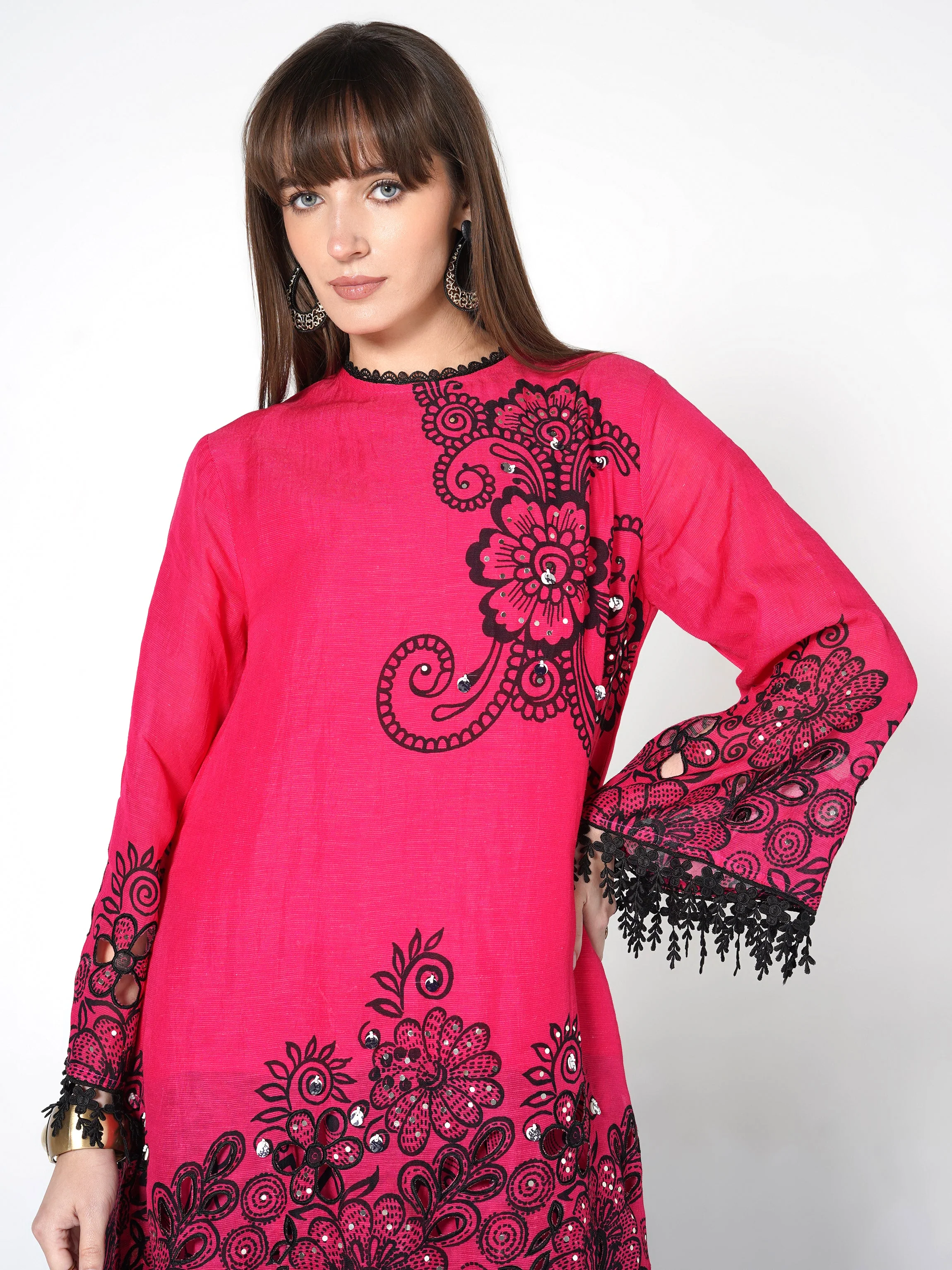Hot Pink Printed Linen Silk Co-Ord Set - Image 2