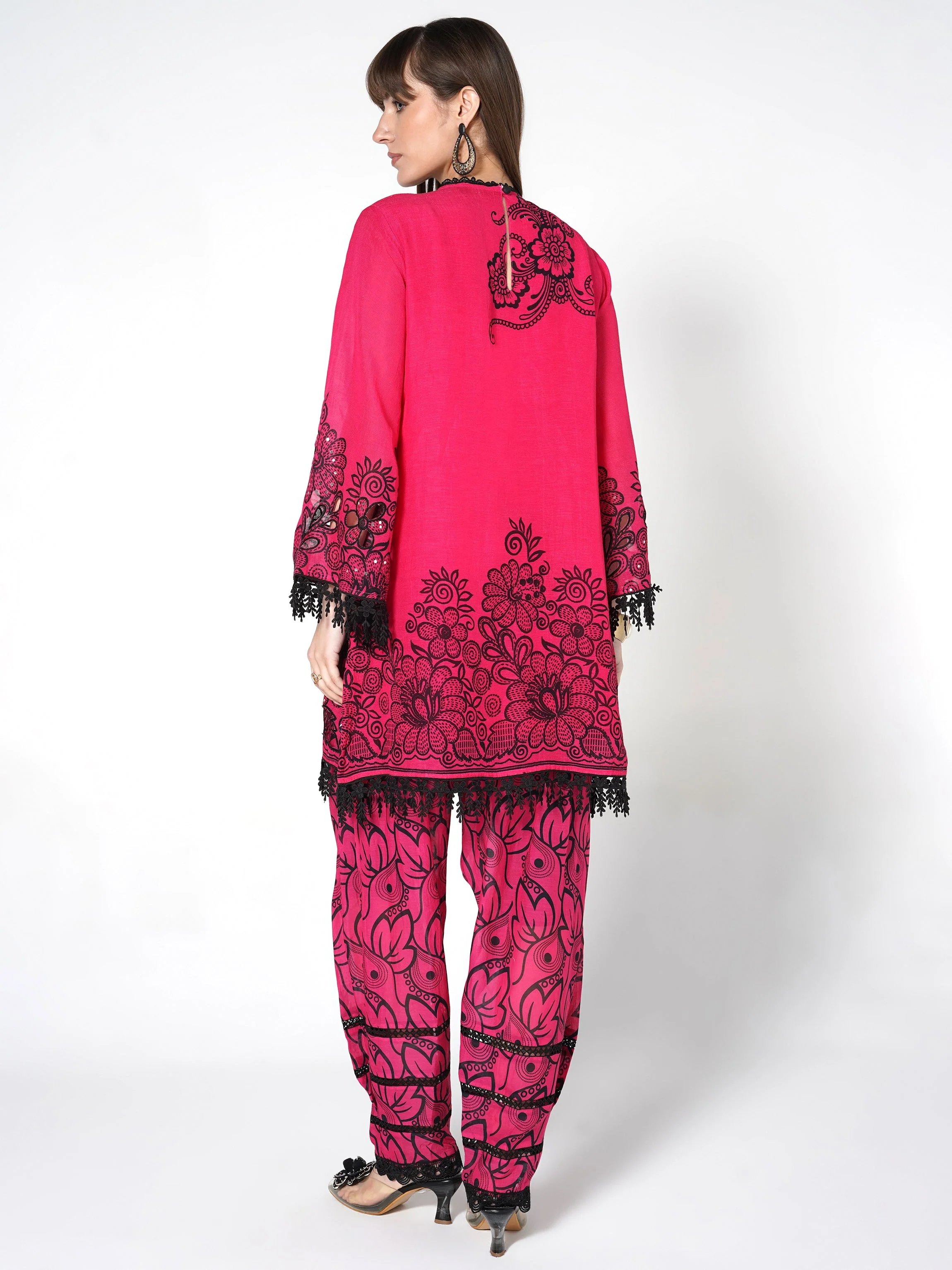 Hot Pink Printed Linen Silk Co-Ord Set - Image 6