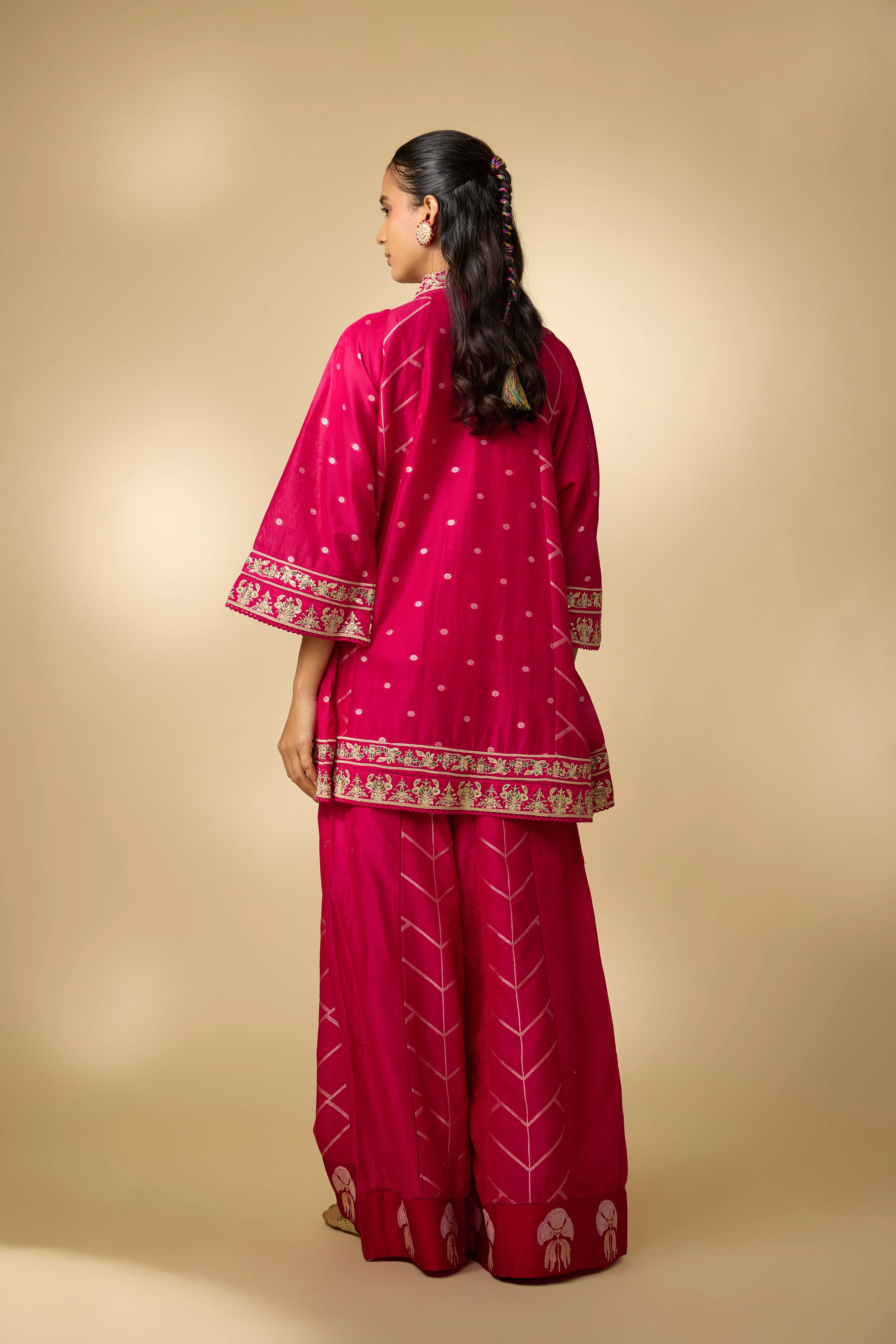Rani Pink  Embellished Slub Cotton Silk Co-Ord Set - Image 3