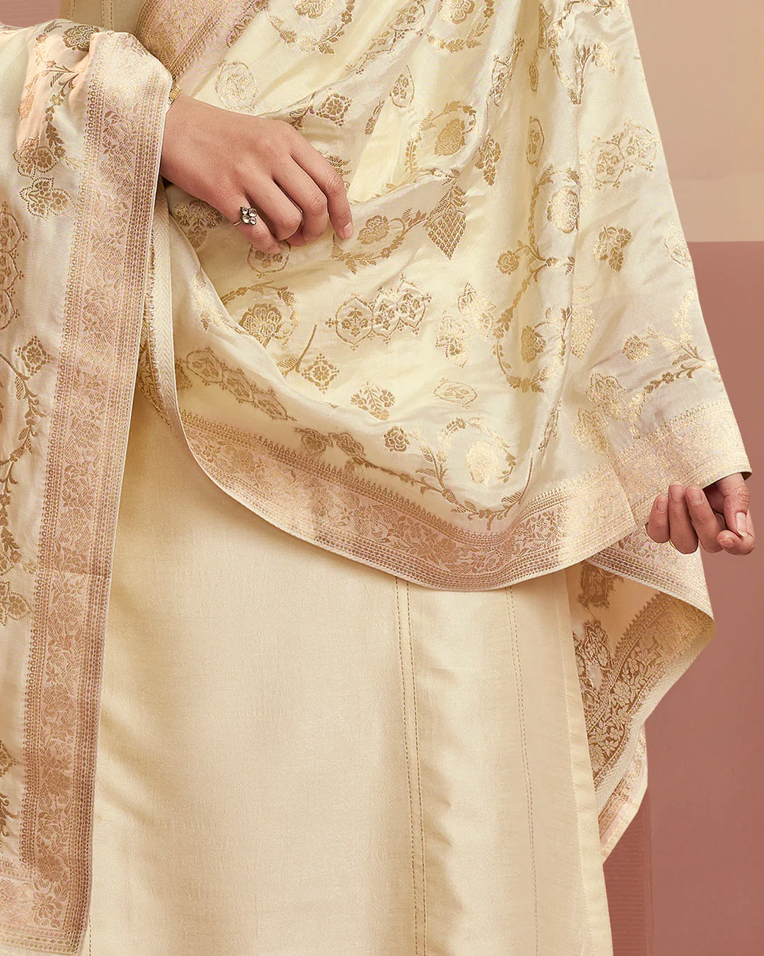 Champagne Royale Embellished Vichitra Silk Pant Set - Image 3