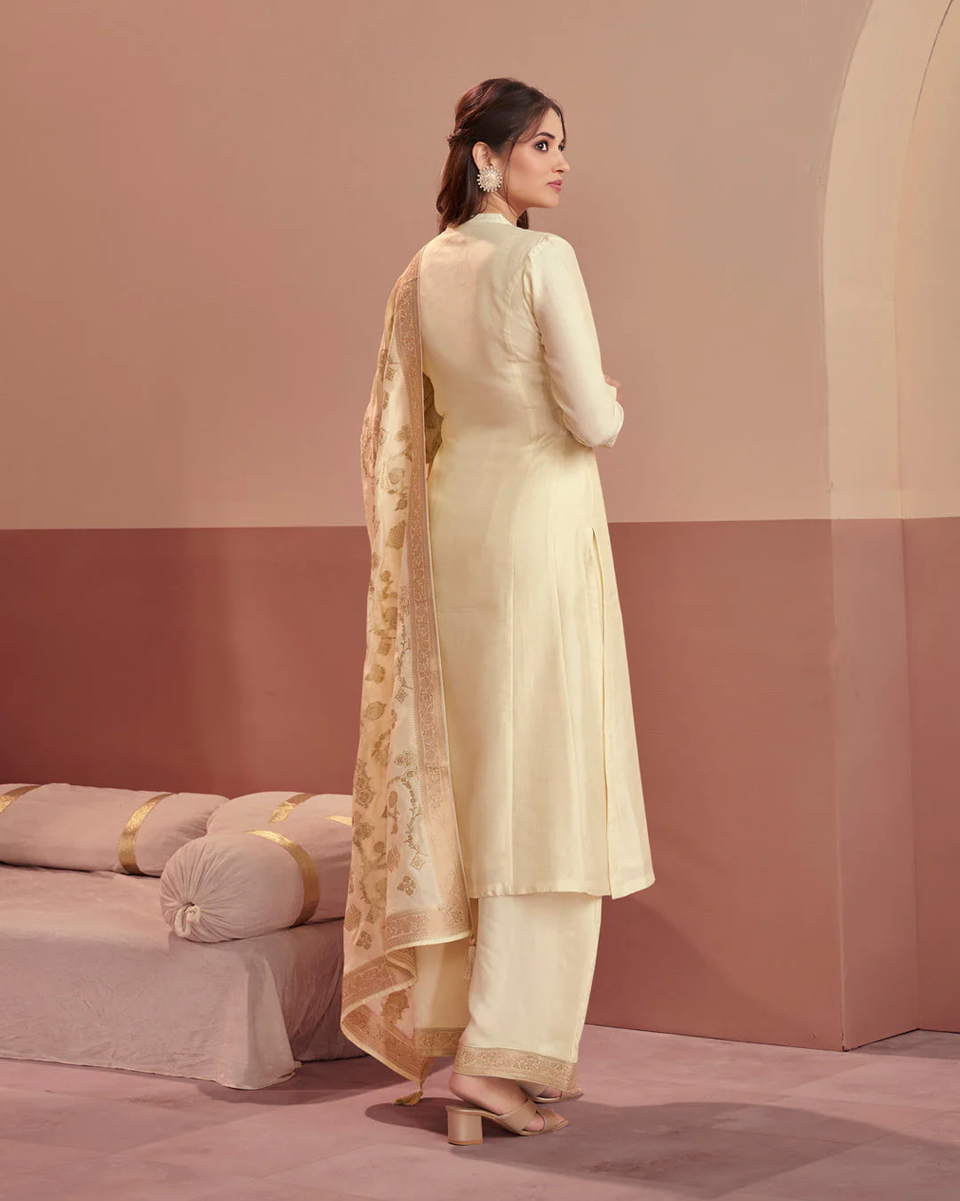 Champagne Royale Embellished Vichitra Silk Pant Set - Image 7