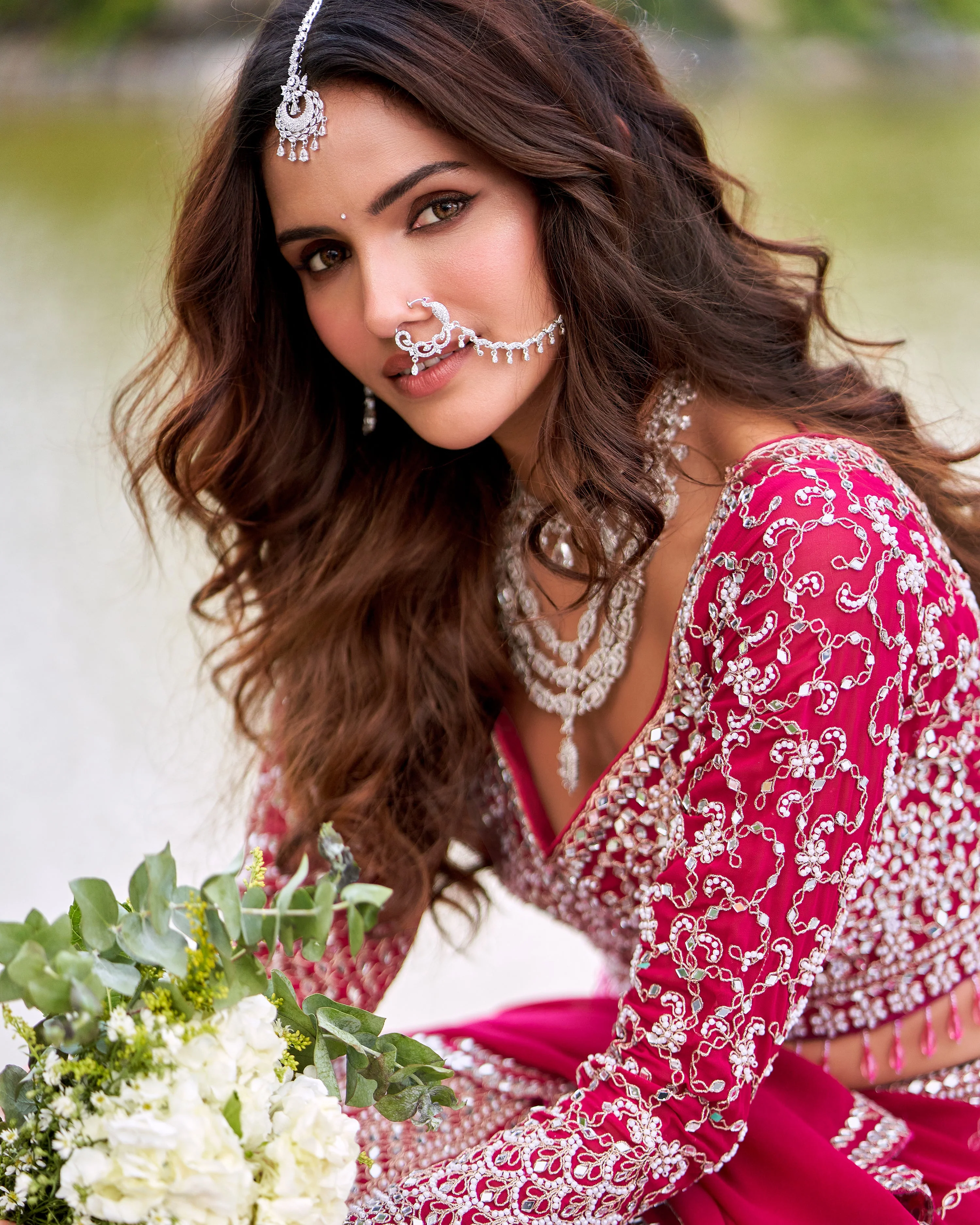 Hot Pink Embellished Georgette Silk Lehenga Set - Image 2