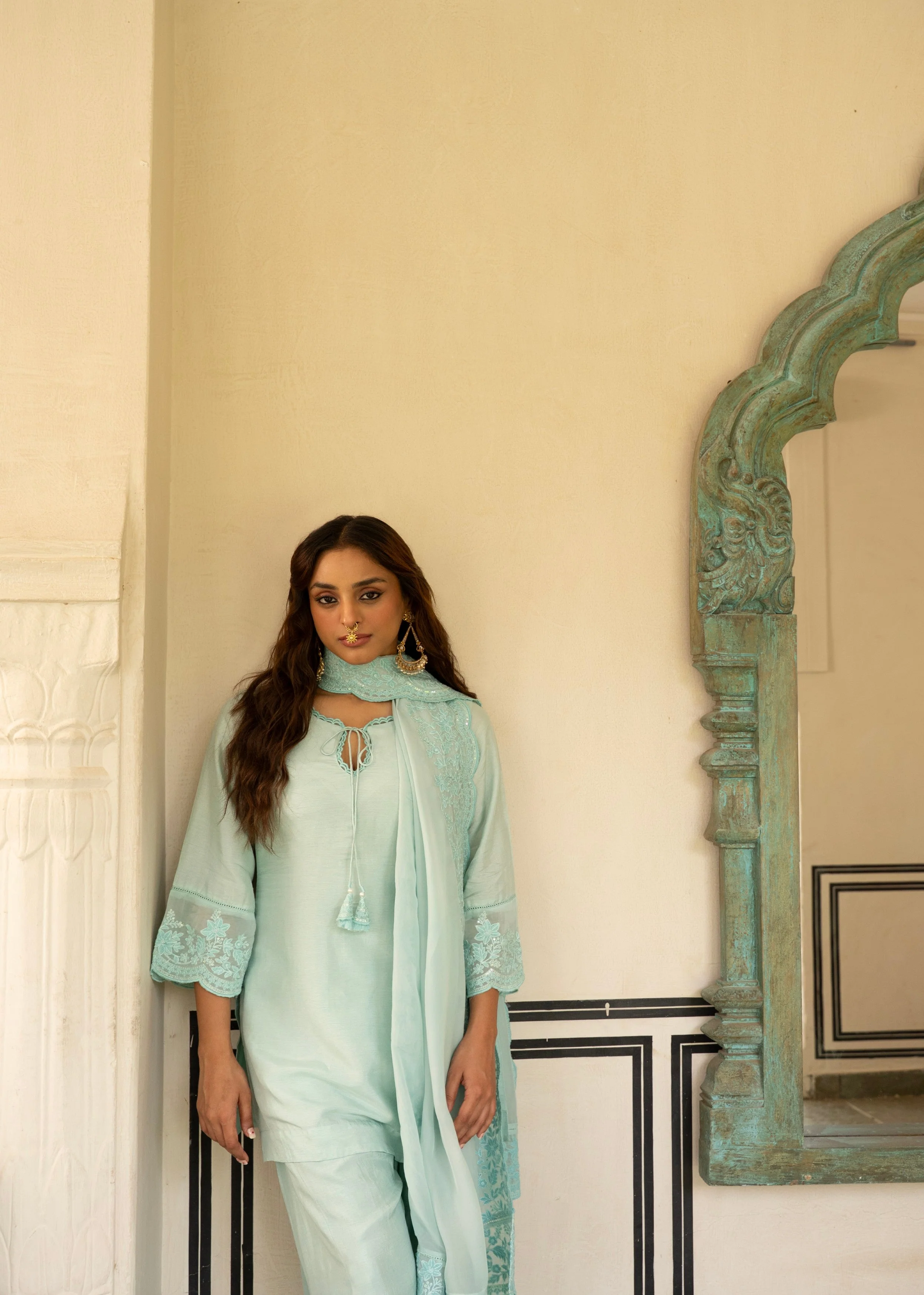 Ice Blue Chikankari Dola Silk Salwar Pant Set - Image 2