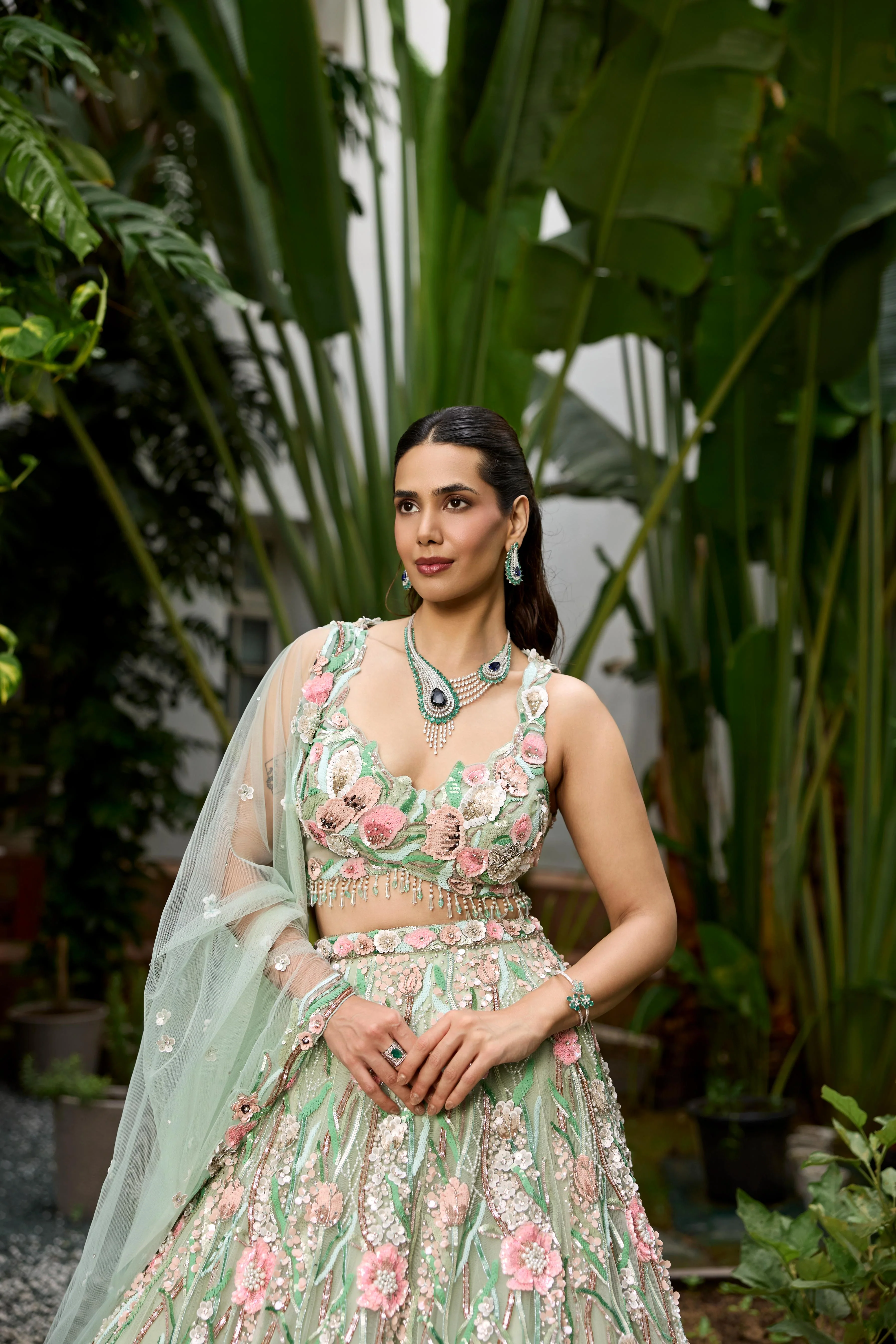 Pistachio Green Embellished Premium Lehenga Set - Image 3