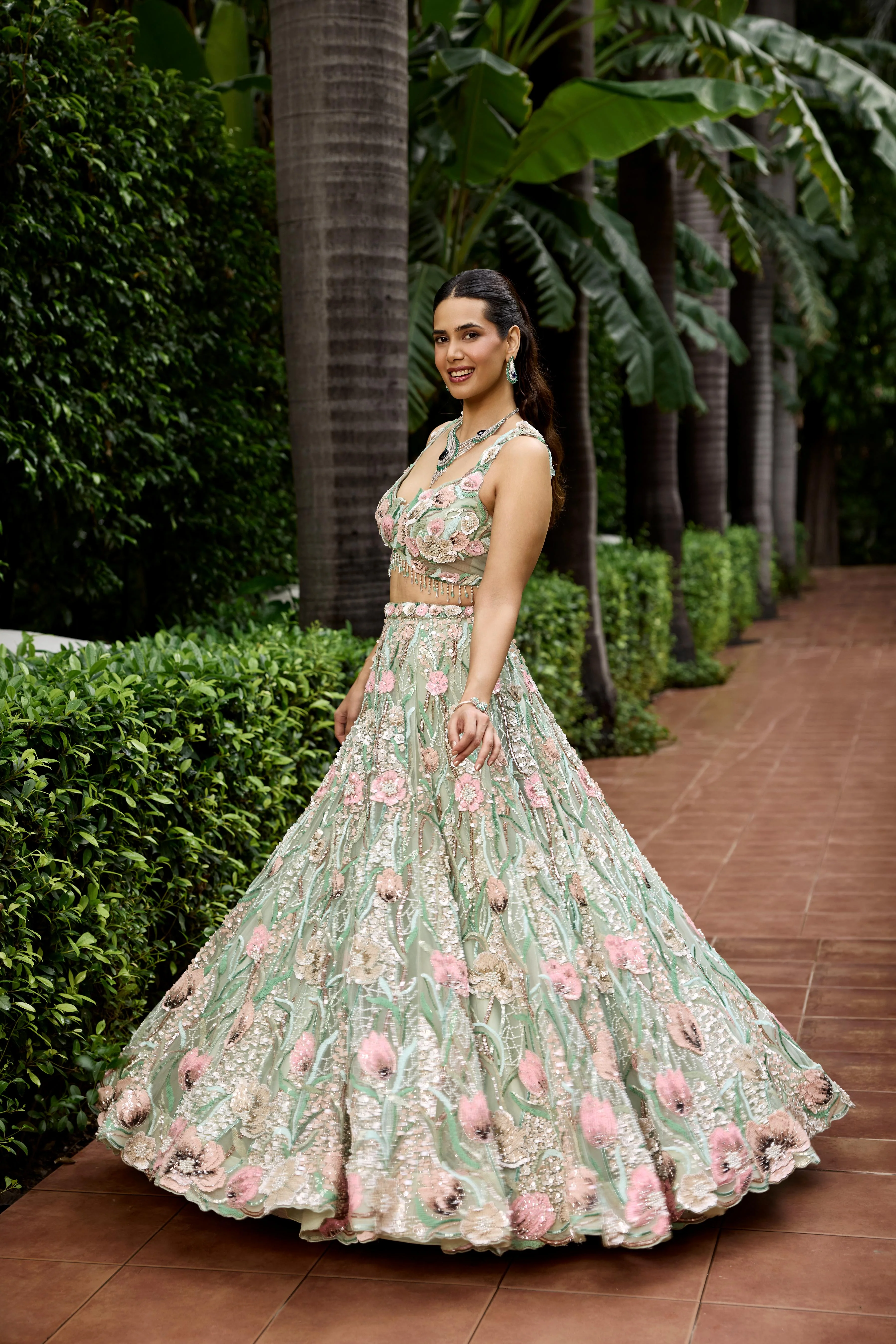 Pistachio Green Embellished Premium Lehenga Set - Image 4