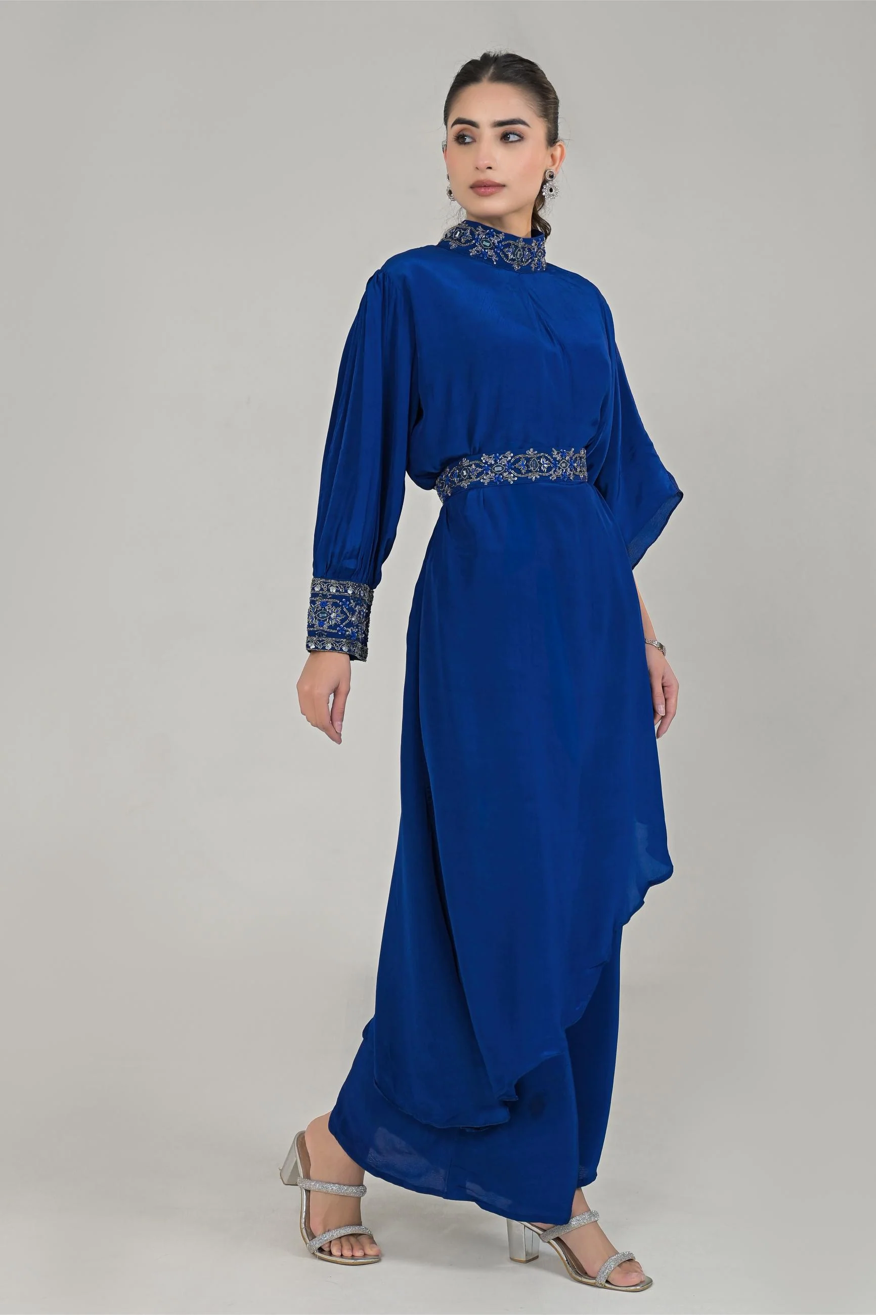 Imperial Blue Embellished Premium Silk Palazzo Set - Image 3