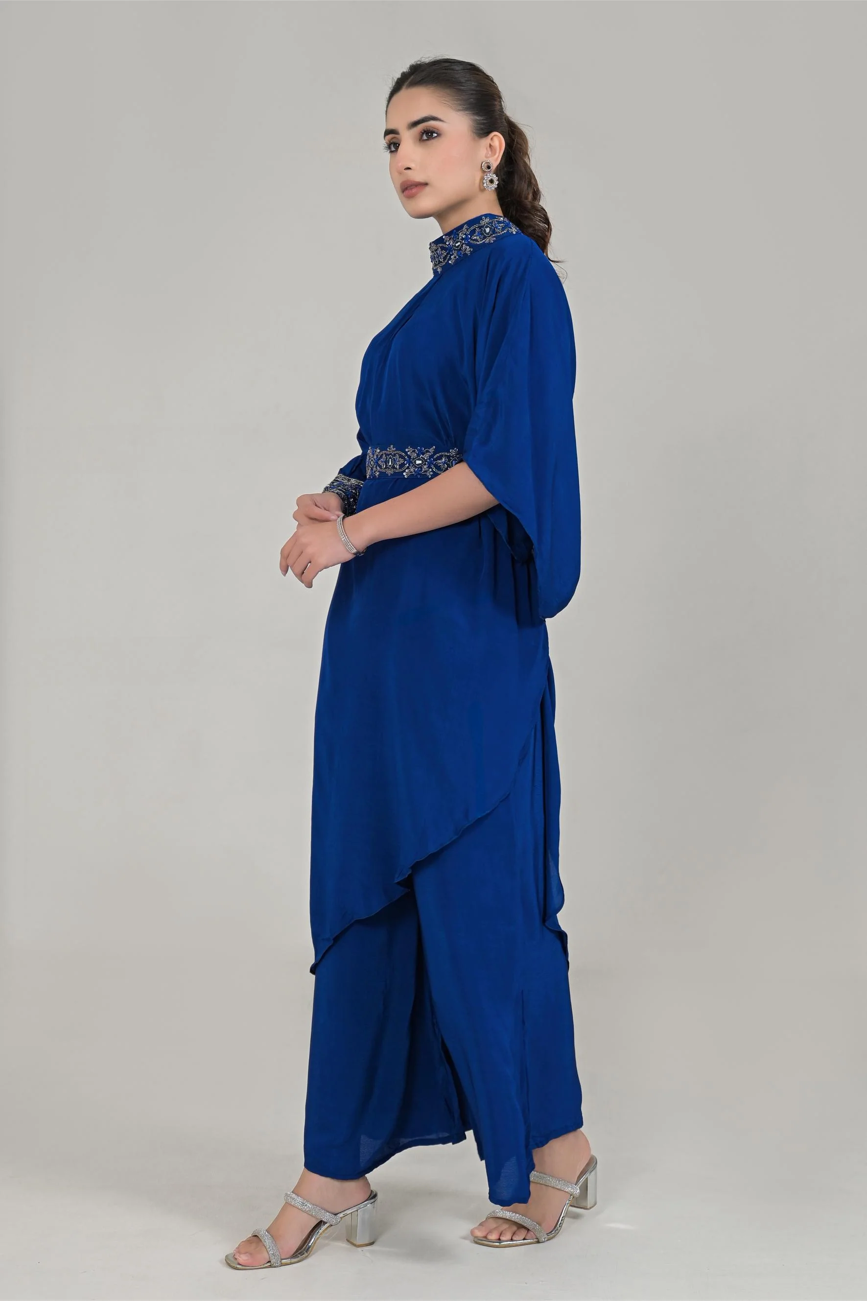 Imperial Blue Embellished Premium Silk Palazzo Set - Image 4