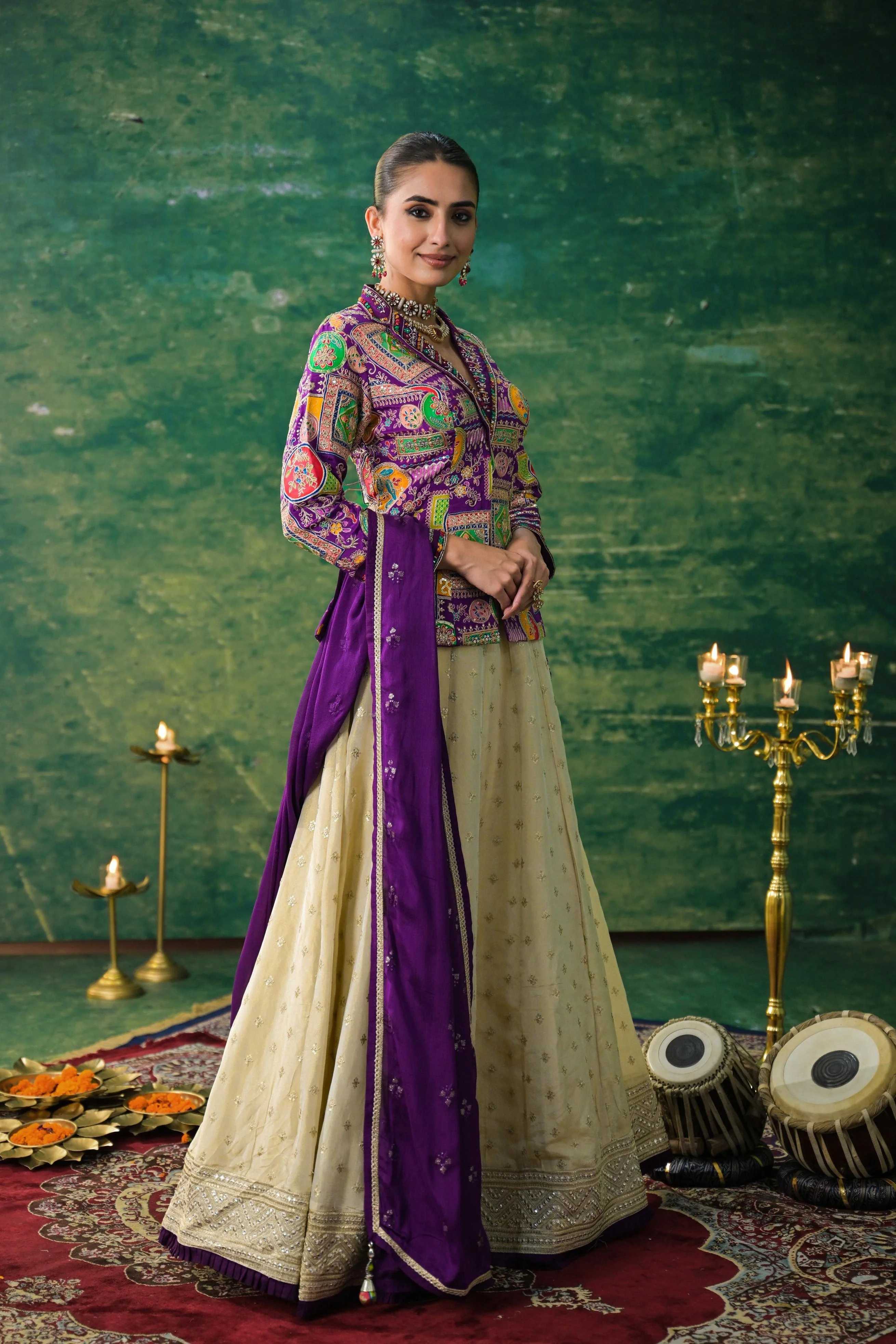 Imperial Purple Embroidered Premium Silk Lehenga Set - Image 3