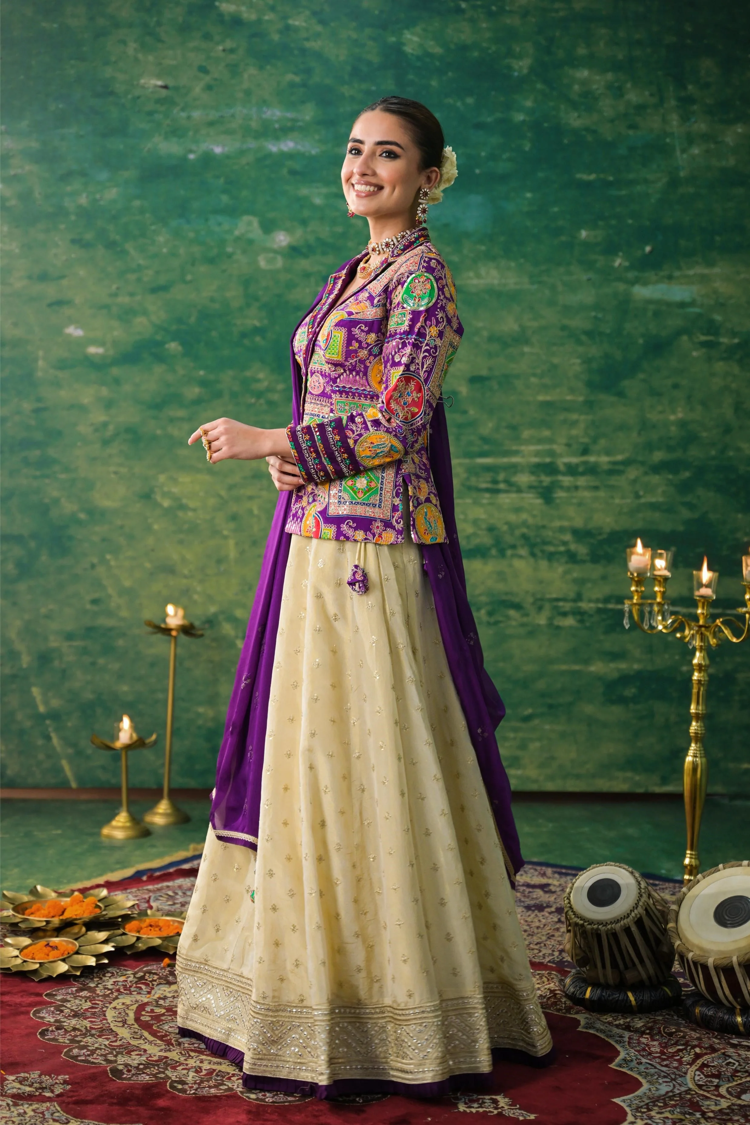 Imperial Purple Embroidered Premium Silk Lehenga Set - Image 4