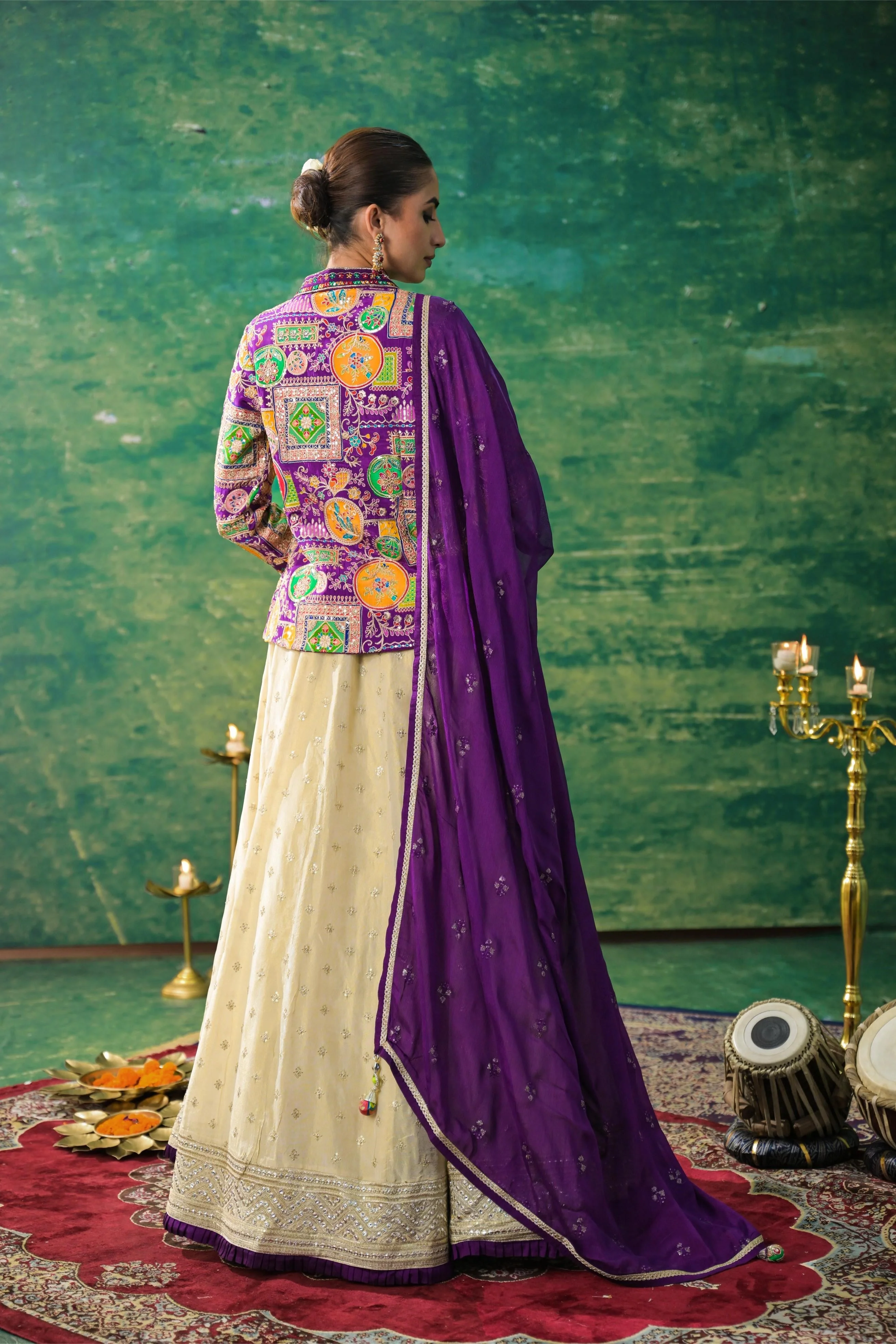 Imperial Purple Embroidered Premium Silk Lehenga Set - Image 5