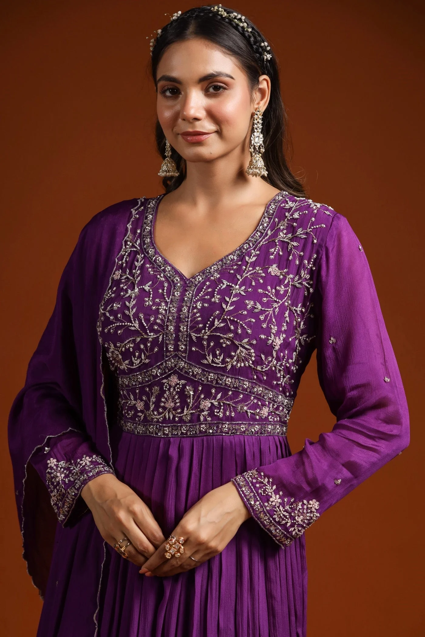 Imperial Purple Pleated Anarkali Suit - Image 2