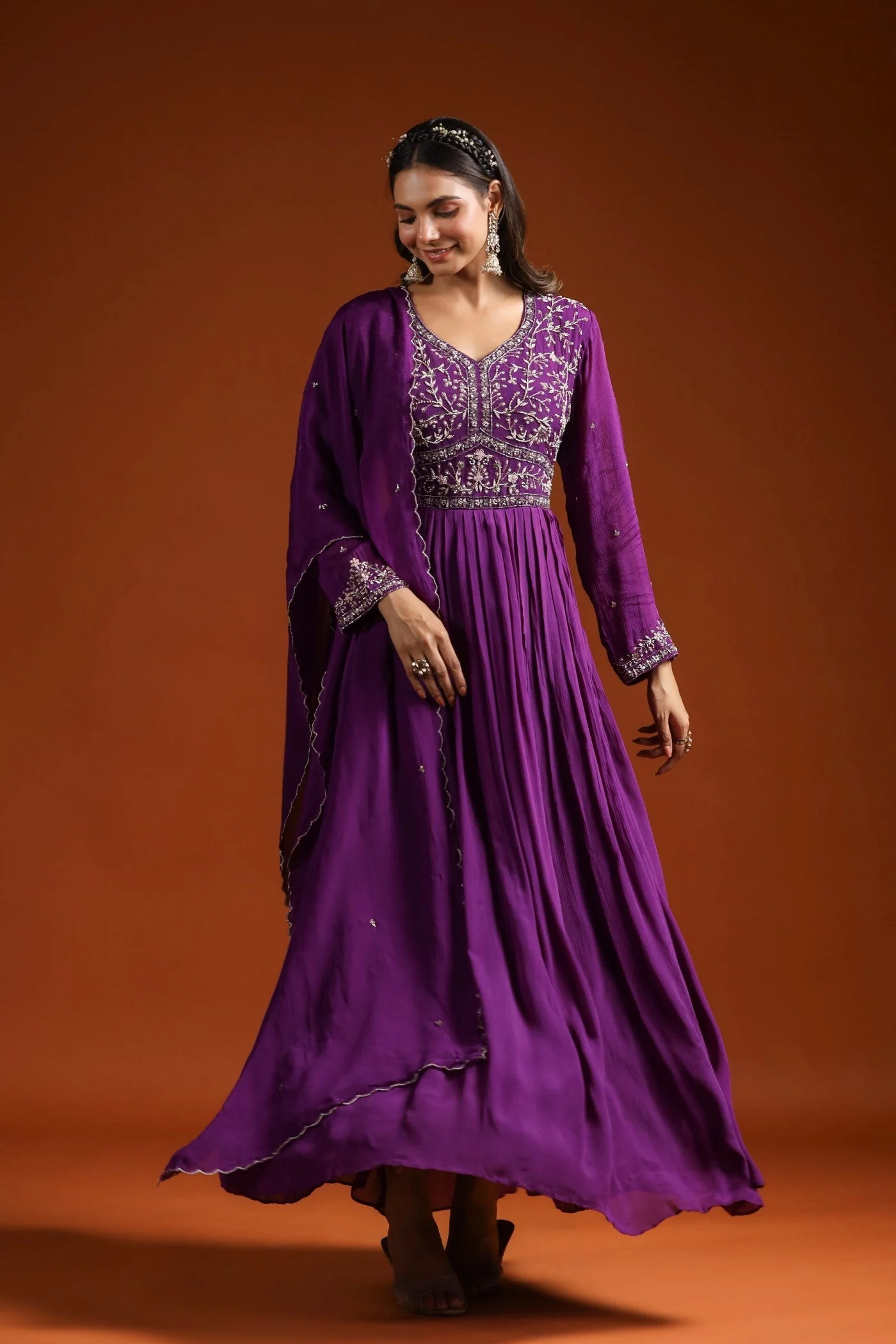 Imperial Purple Pleated Anarkali Suit - Image 3
