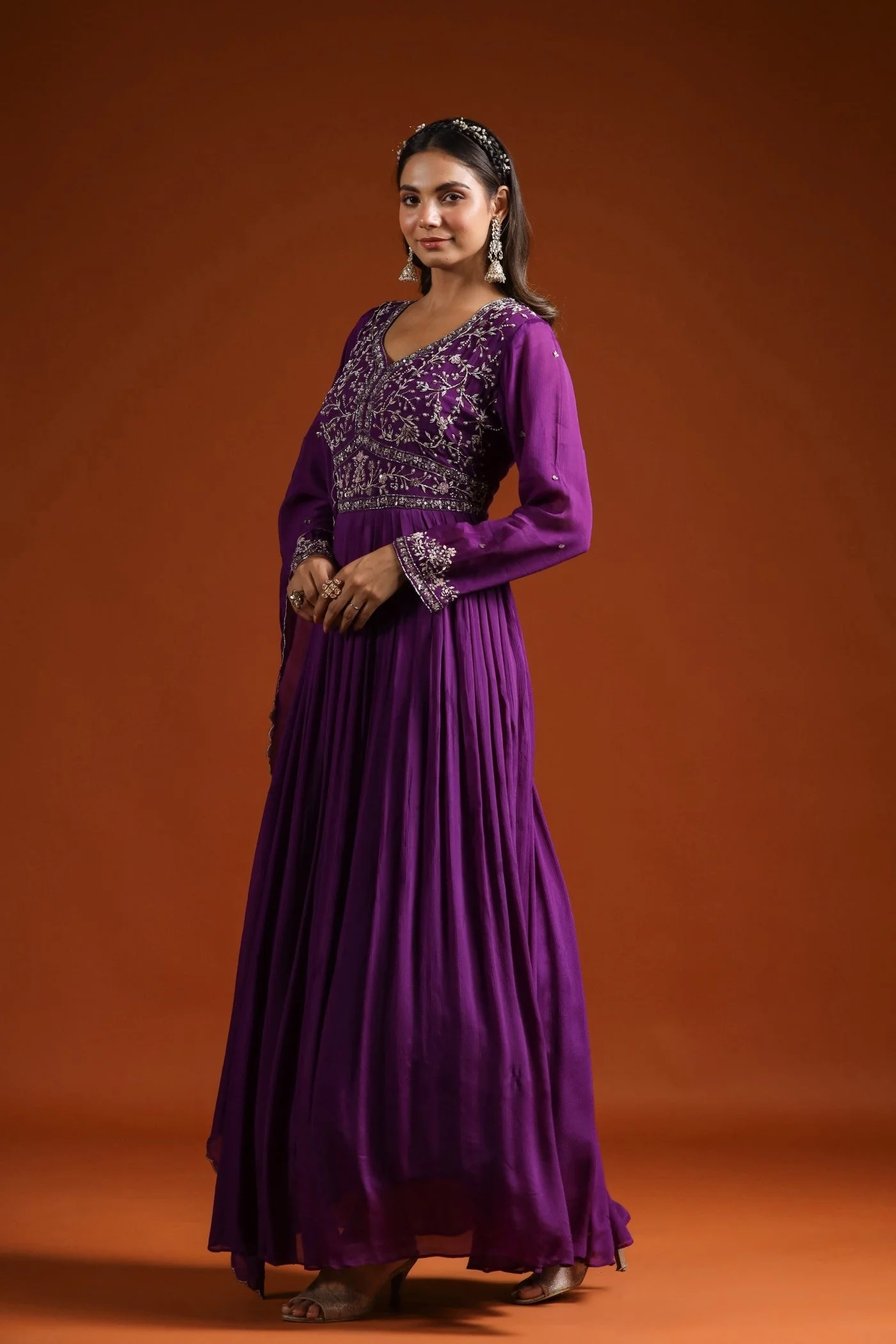 Imperial Purple Pleated Anarkali Suit - Image 4