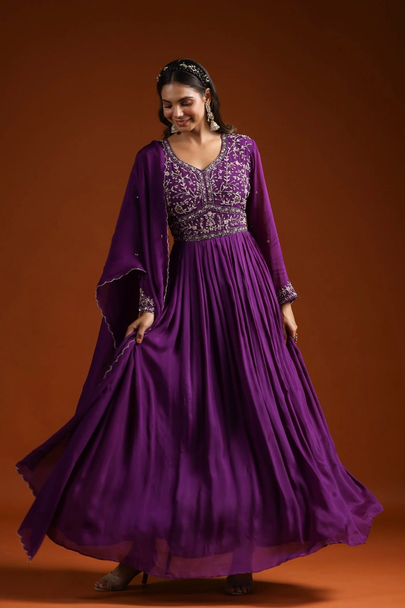 Imperial Purple Pleated Anarkali Suit - Image 5