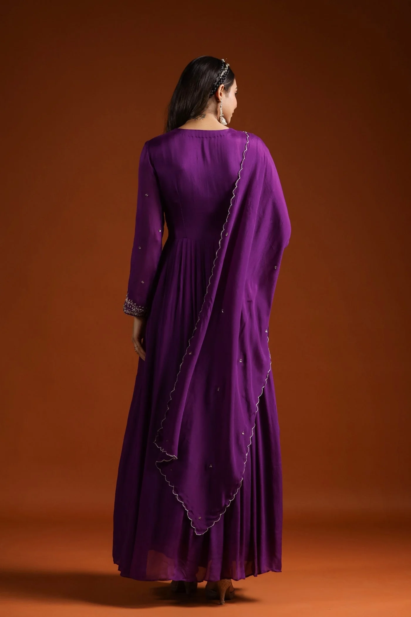 Imperial Purple Pleated Anarkali Suit - Image 6