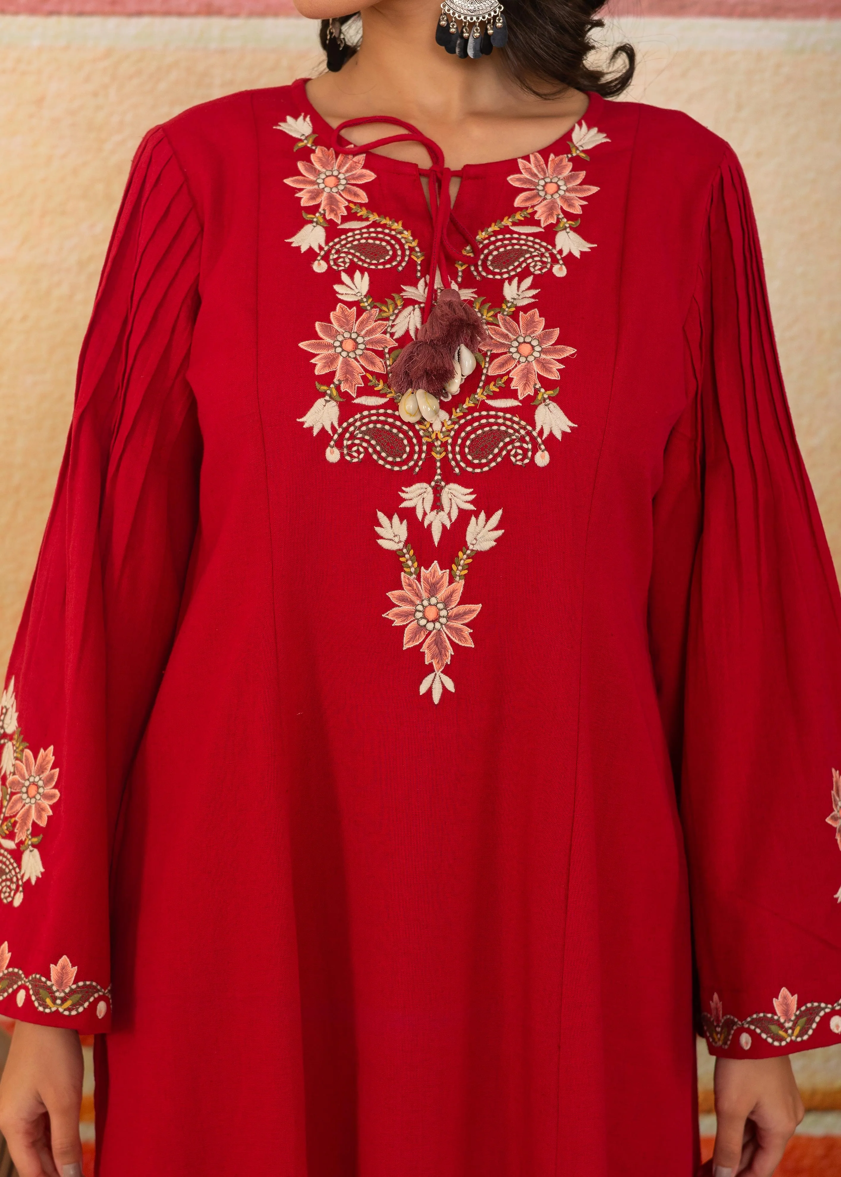 Imperial Red Embroidered Traditional Dress - Image 2