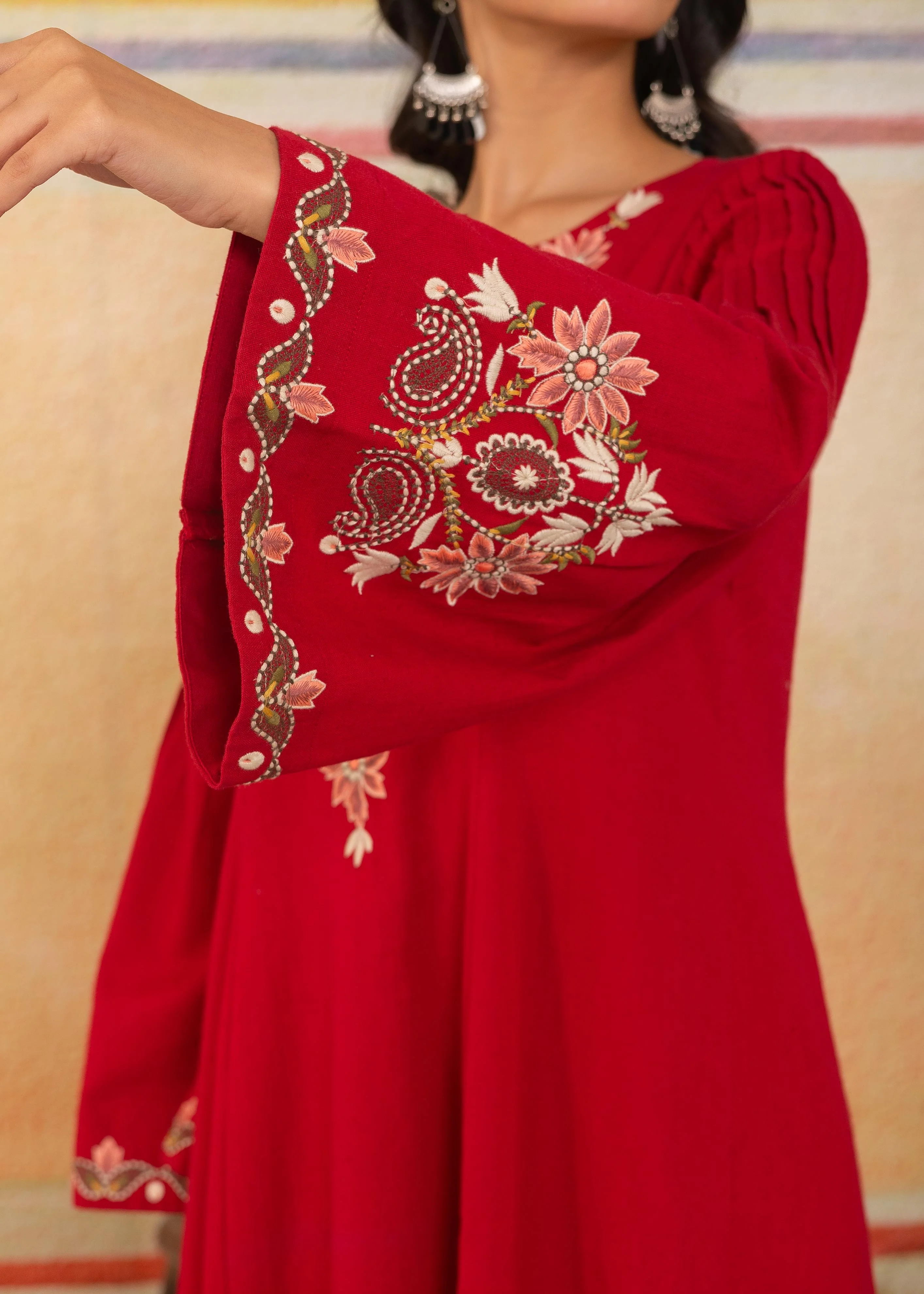 Imperial Red Embroidered Traditional Dress - Image 3