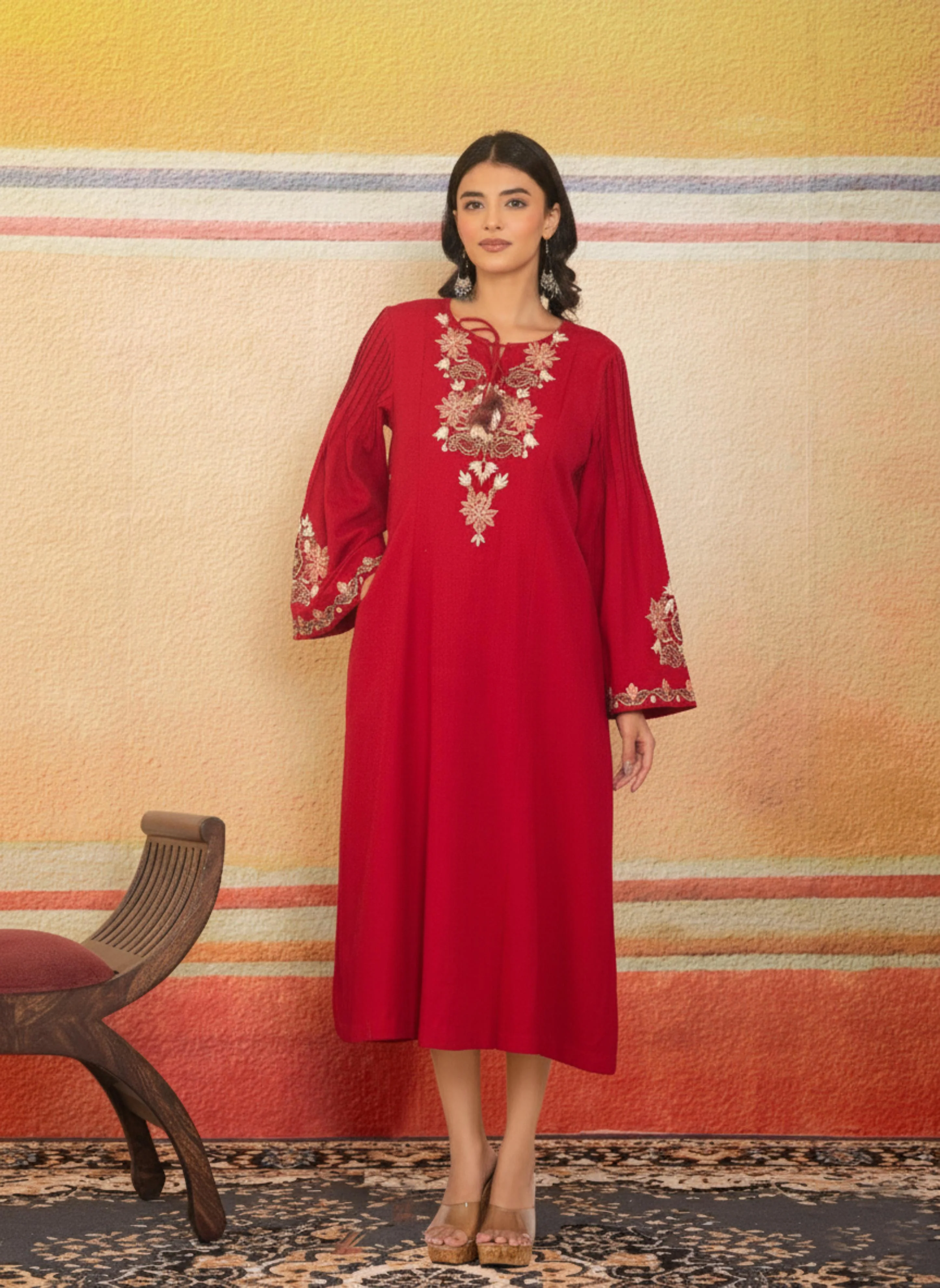Imperial Red Embroidered Traditional Dress - Image 4