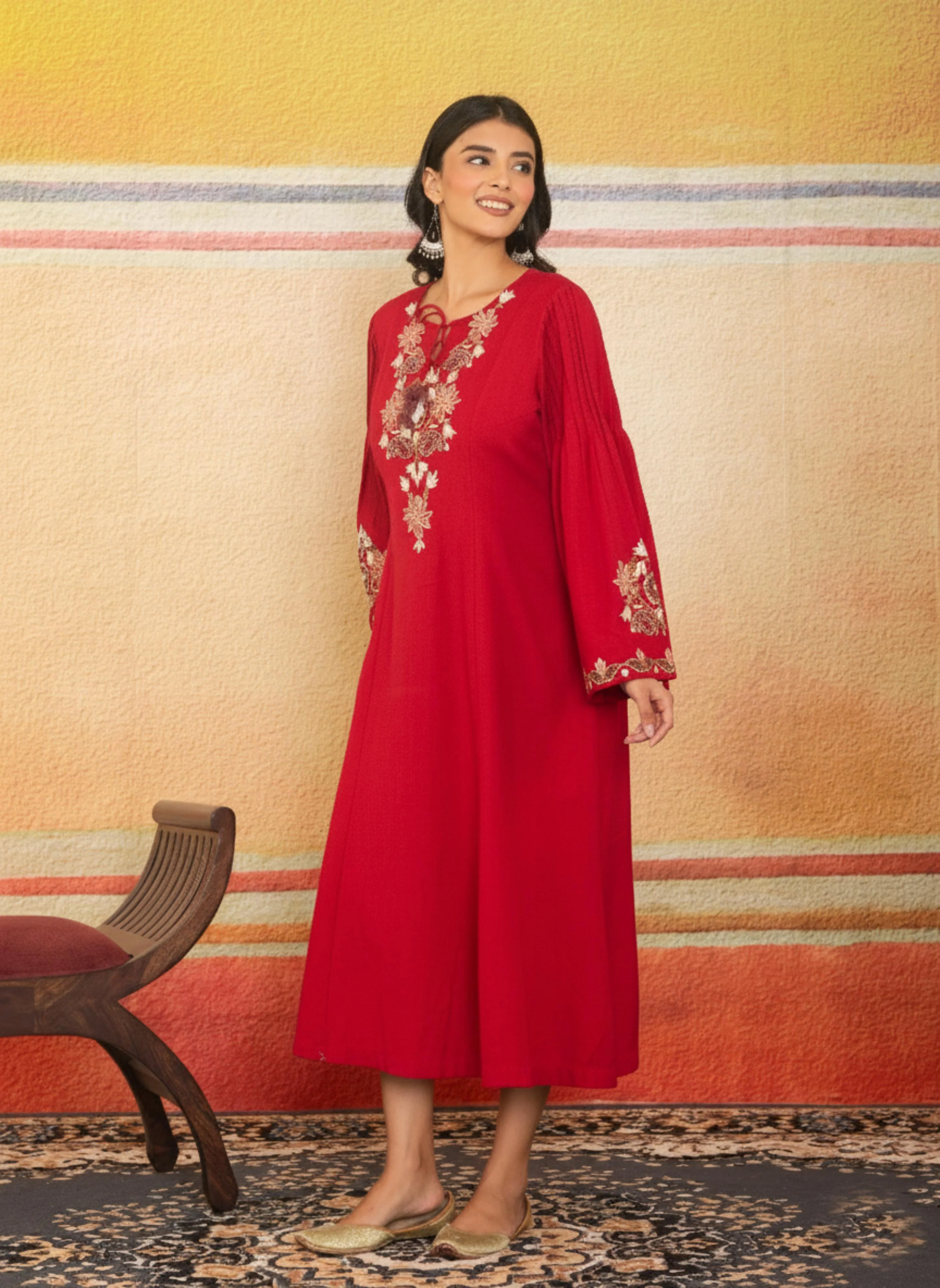 Imperial Red Embroidered Traditional Dress - Image 5