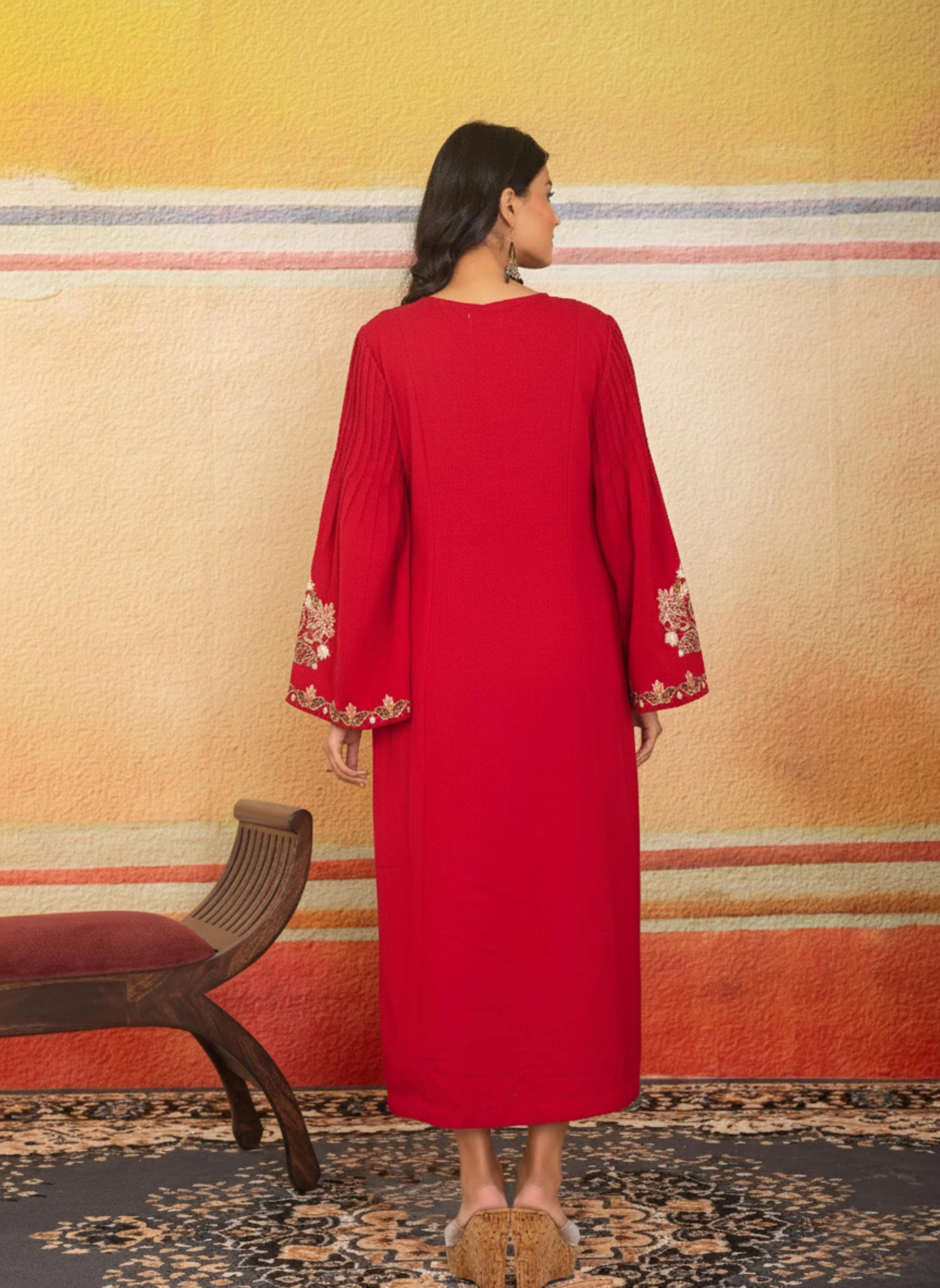 Imperial Red Embroidered Traditional Dress - Image 6