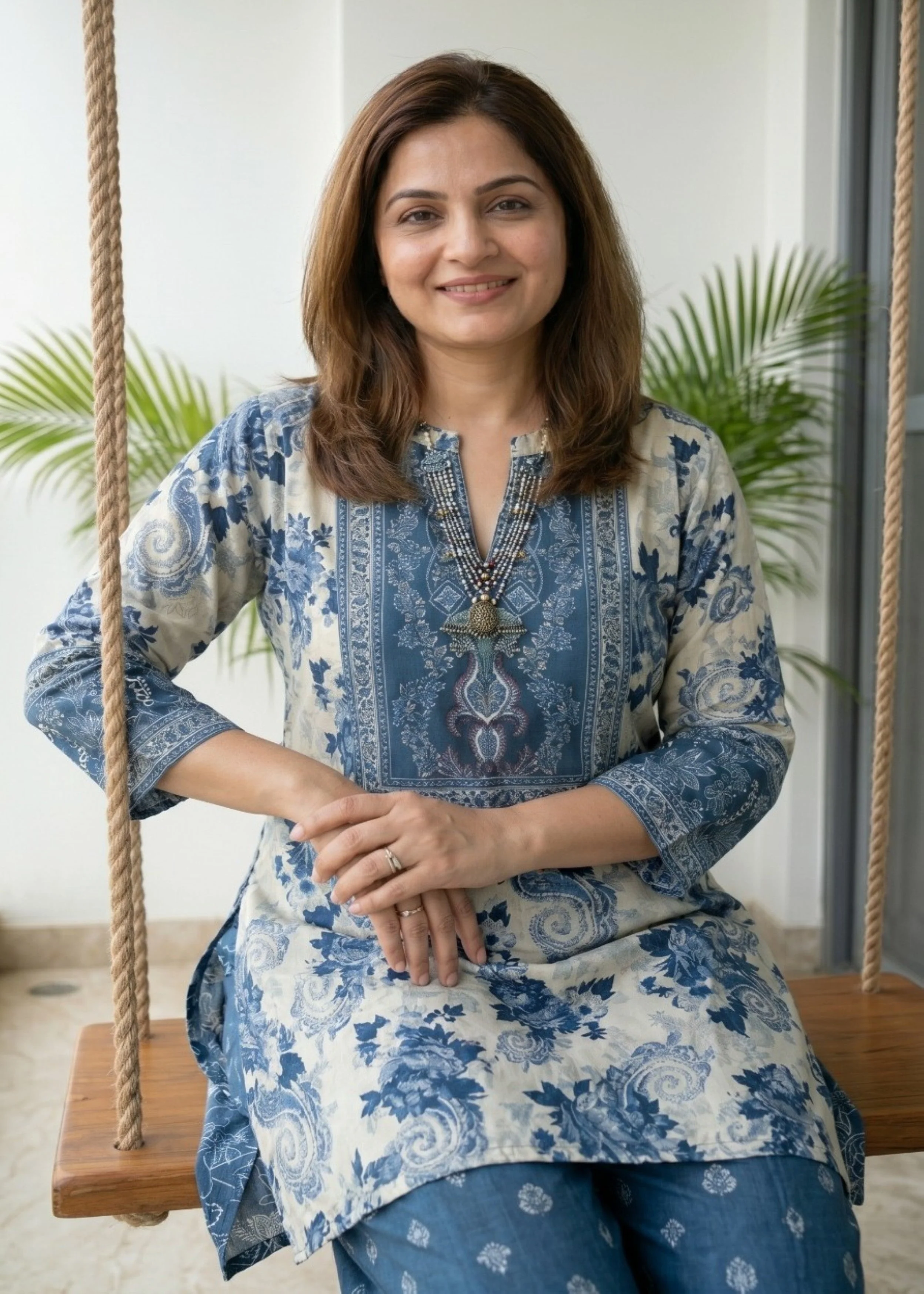 Indigo Blue Printed Crepe Silk Co-Ord Set - Image 2