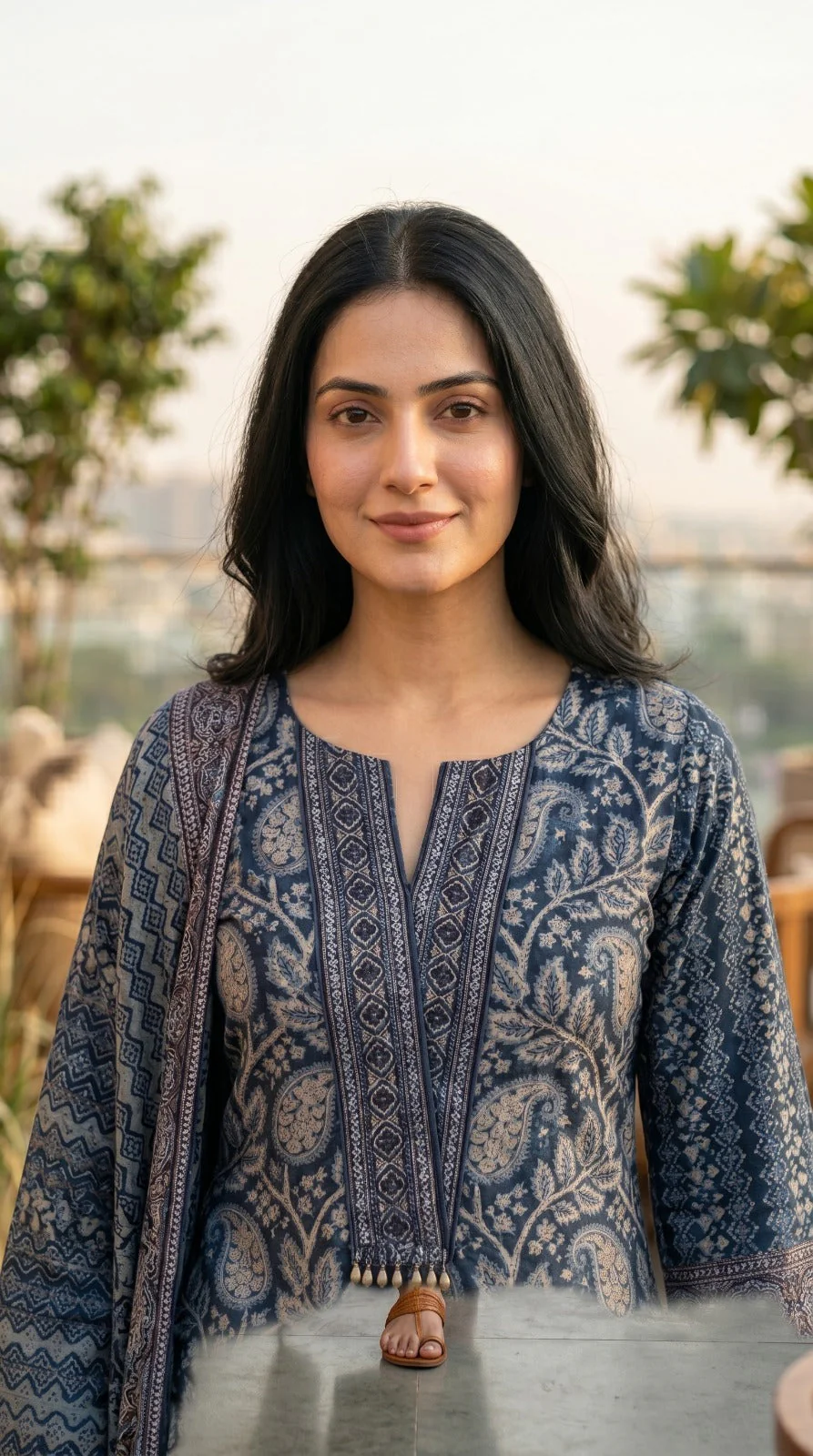 Indigo Blue Printed Crepe Silk Pant Set - Image 2