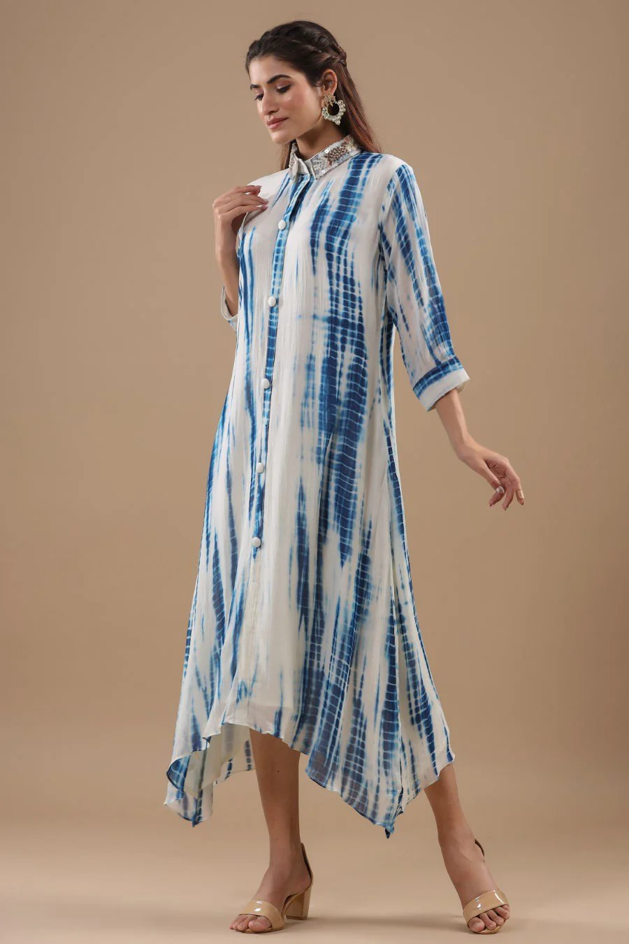 Indigo Blue Tie Dyed &amp; Embellished Tunic - Image 3