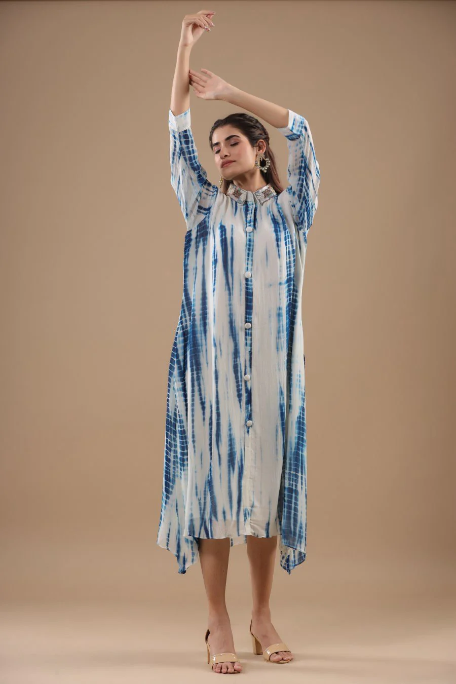 Indigo Blue Tie Dyed &amp; Embellished Tunic - Image 4