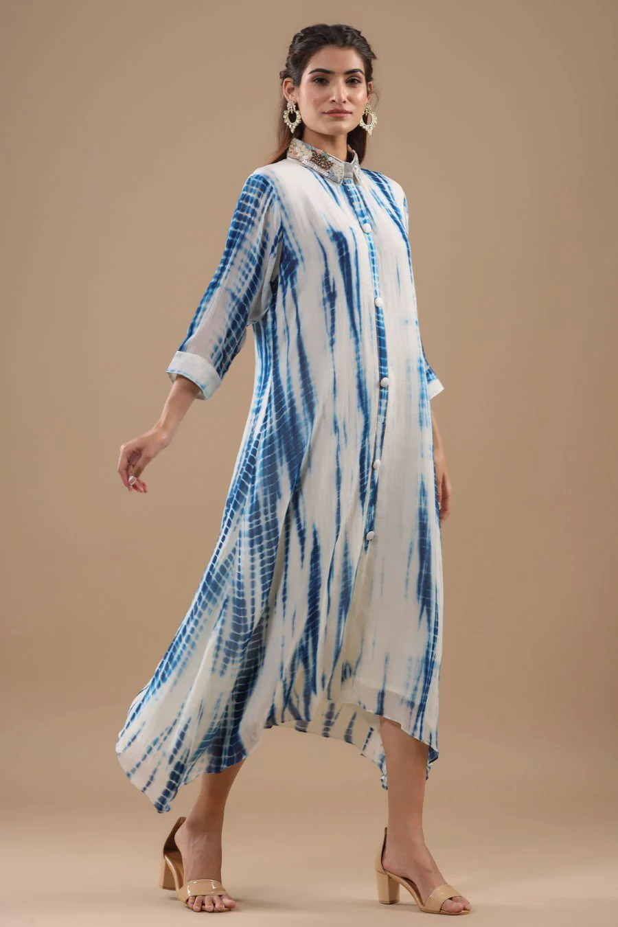 Indigo Blue Tie Dyed &amp; Embellished Tunic - Image 6