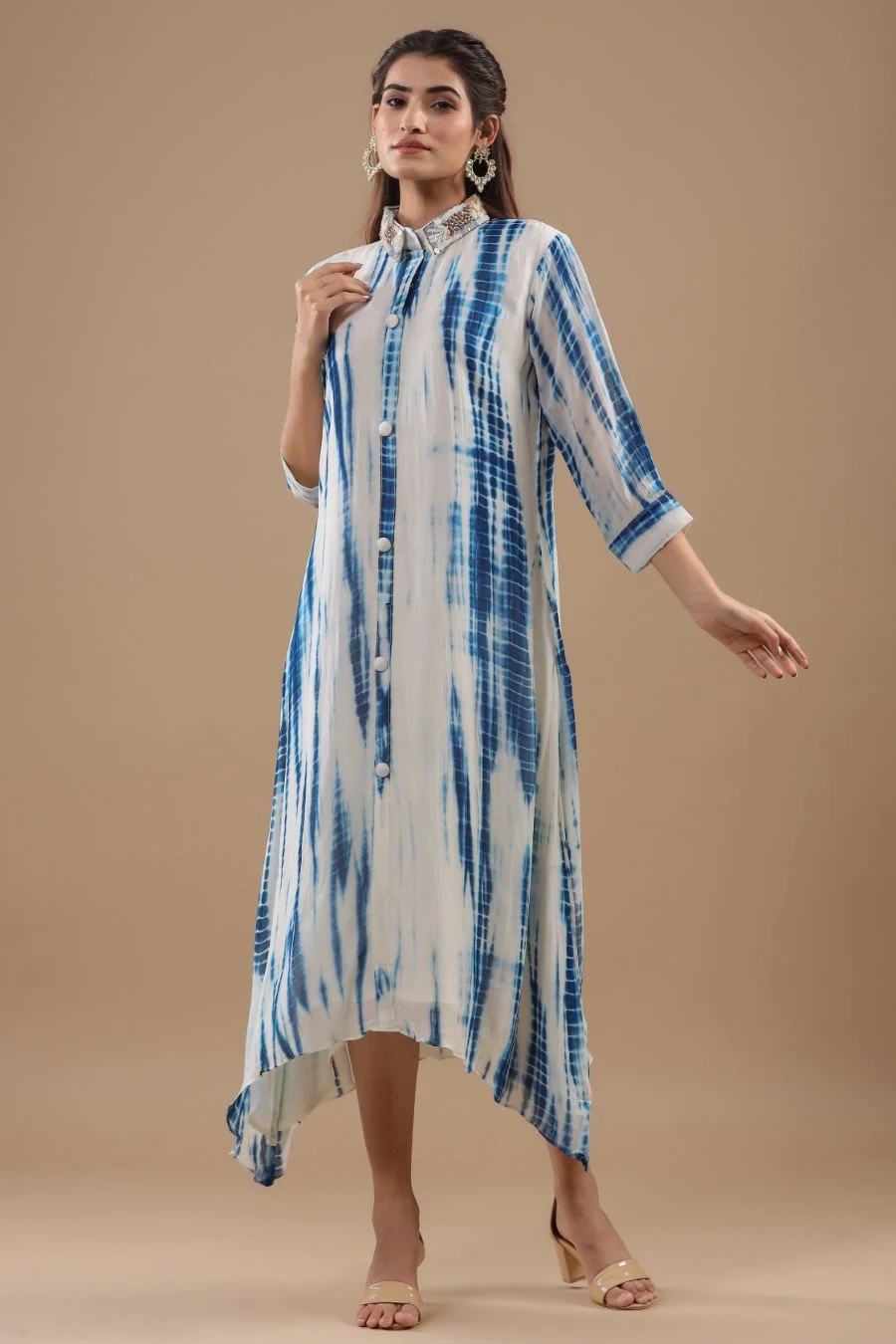 Indigo Blue Tie Dyed &amp; Embellished Tunic - Image 7