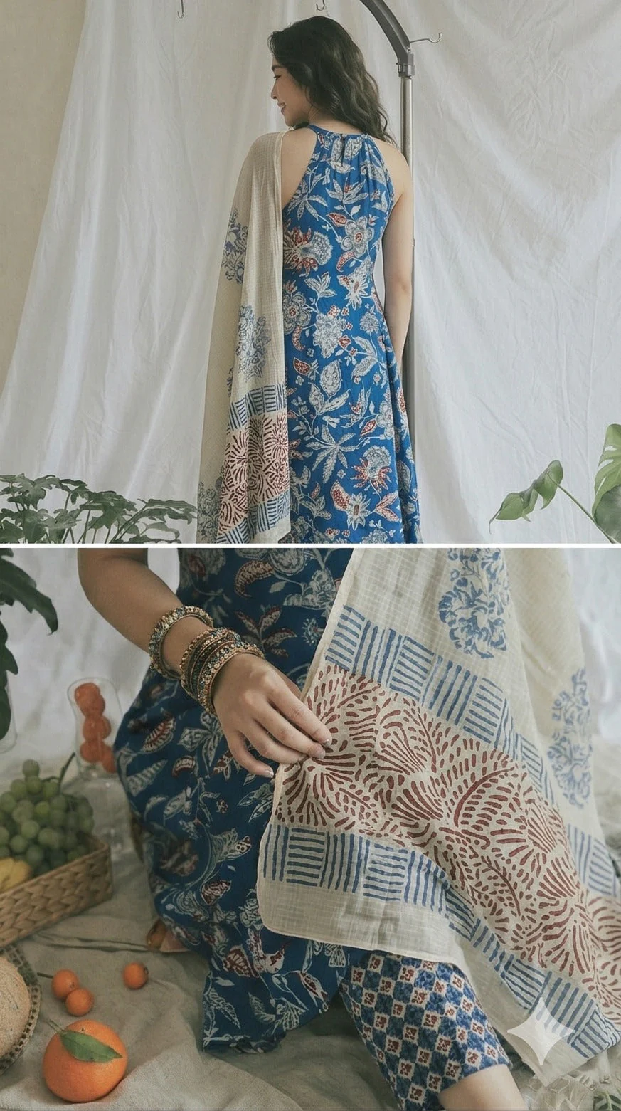 Indigo Floral Printed Cotton Pant Set - Image 3