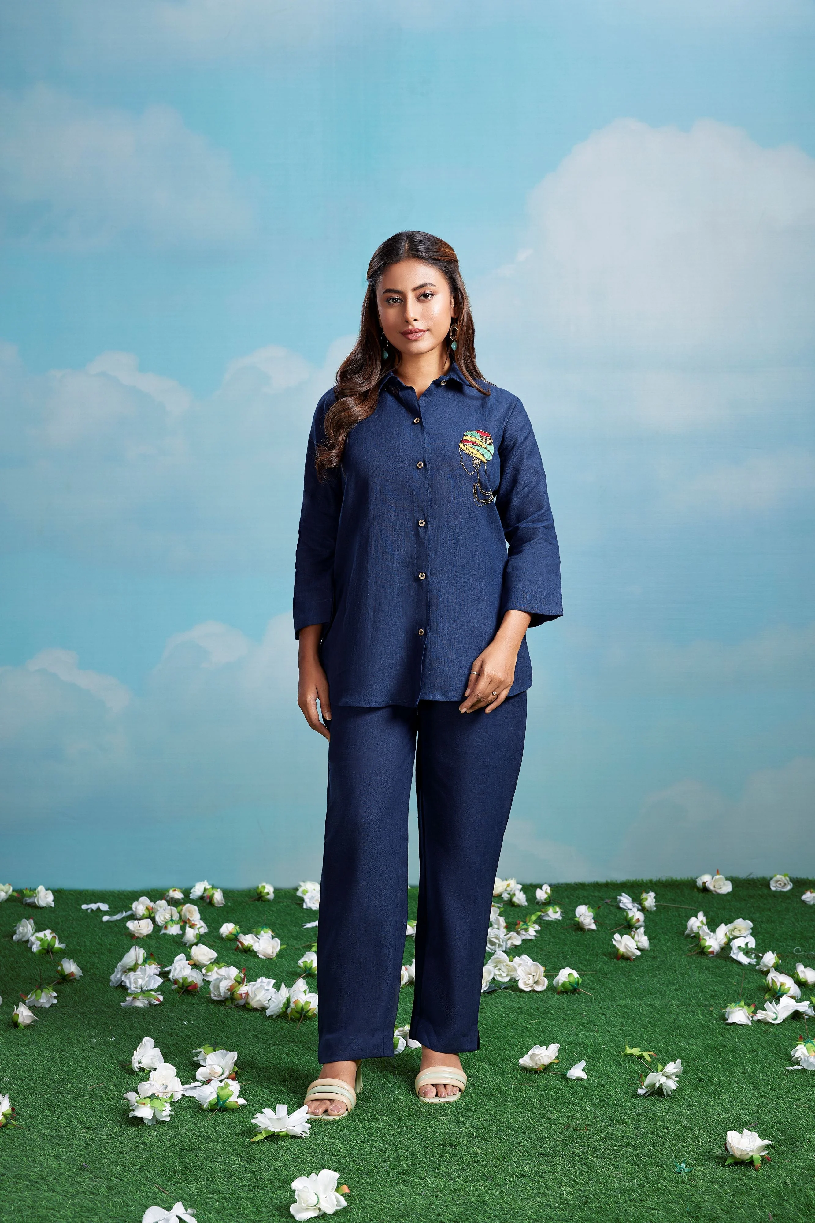 Indigo Muse Embroidered Linen Co-Ord Set