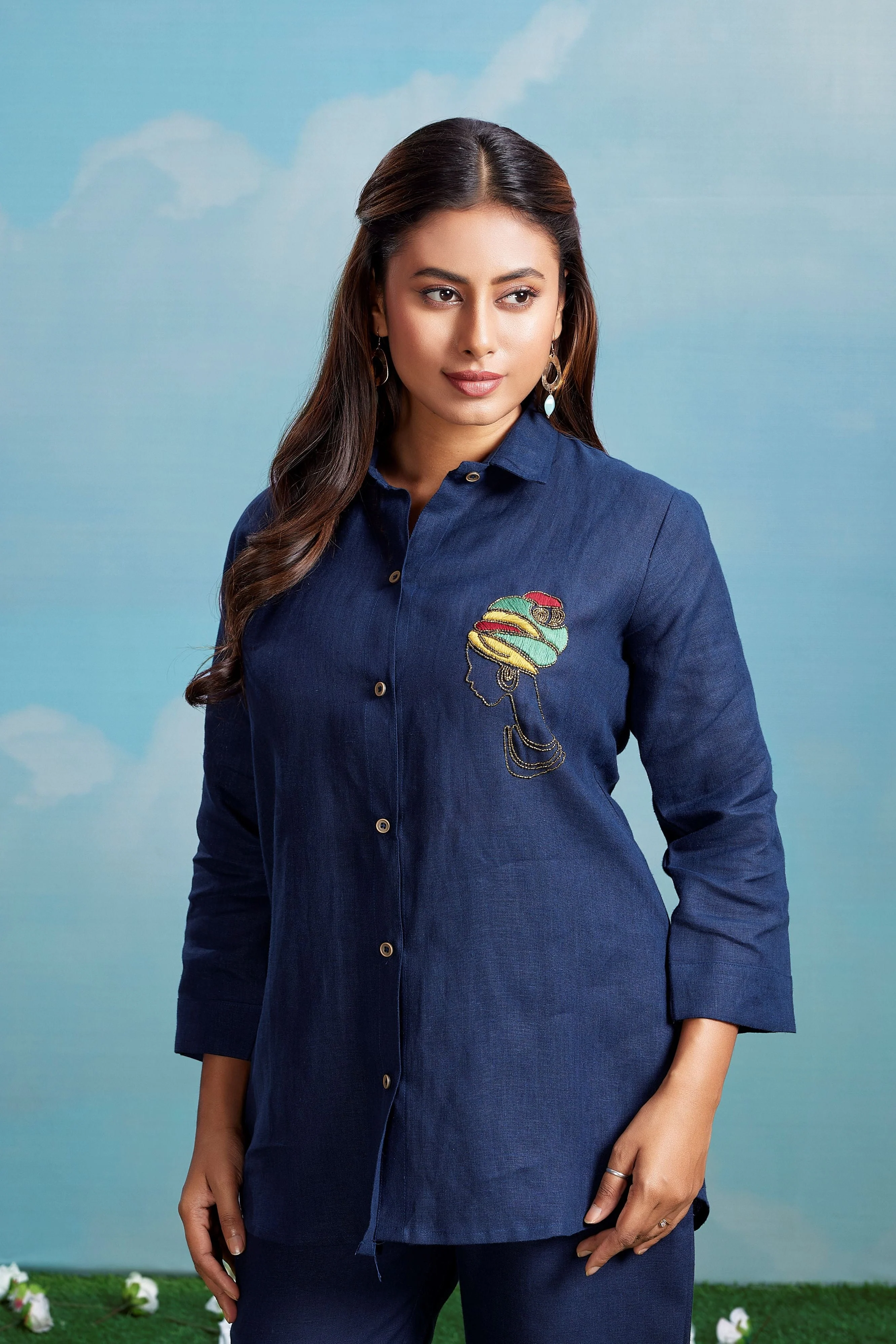 Indigo Muse Embroidered Linen Co-Ord Set - Image 2