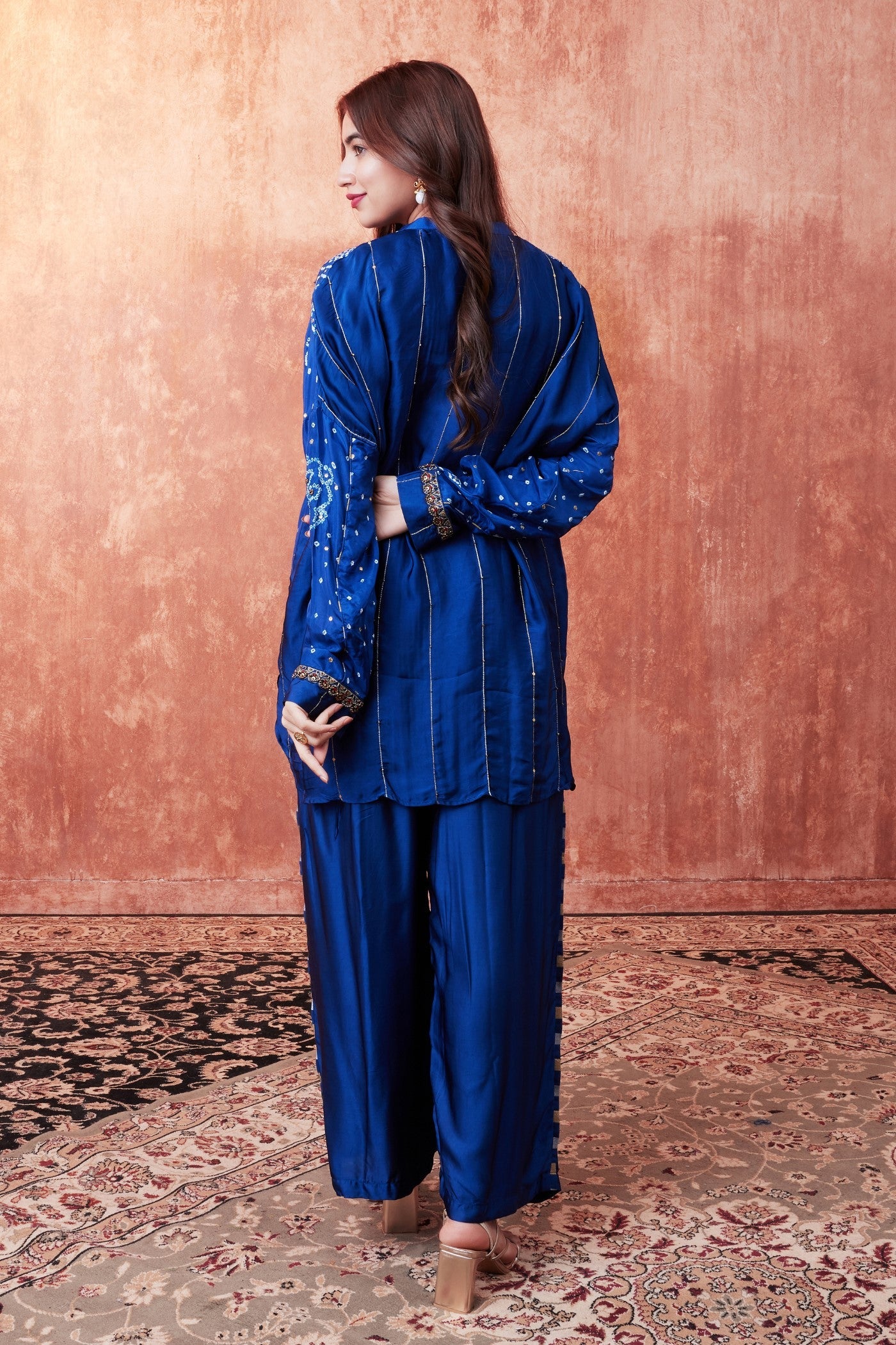 Intense Blue Bandhej Printed Embellished Palazzo Set - Image 3