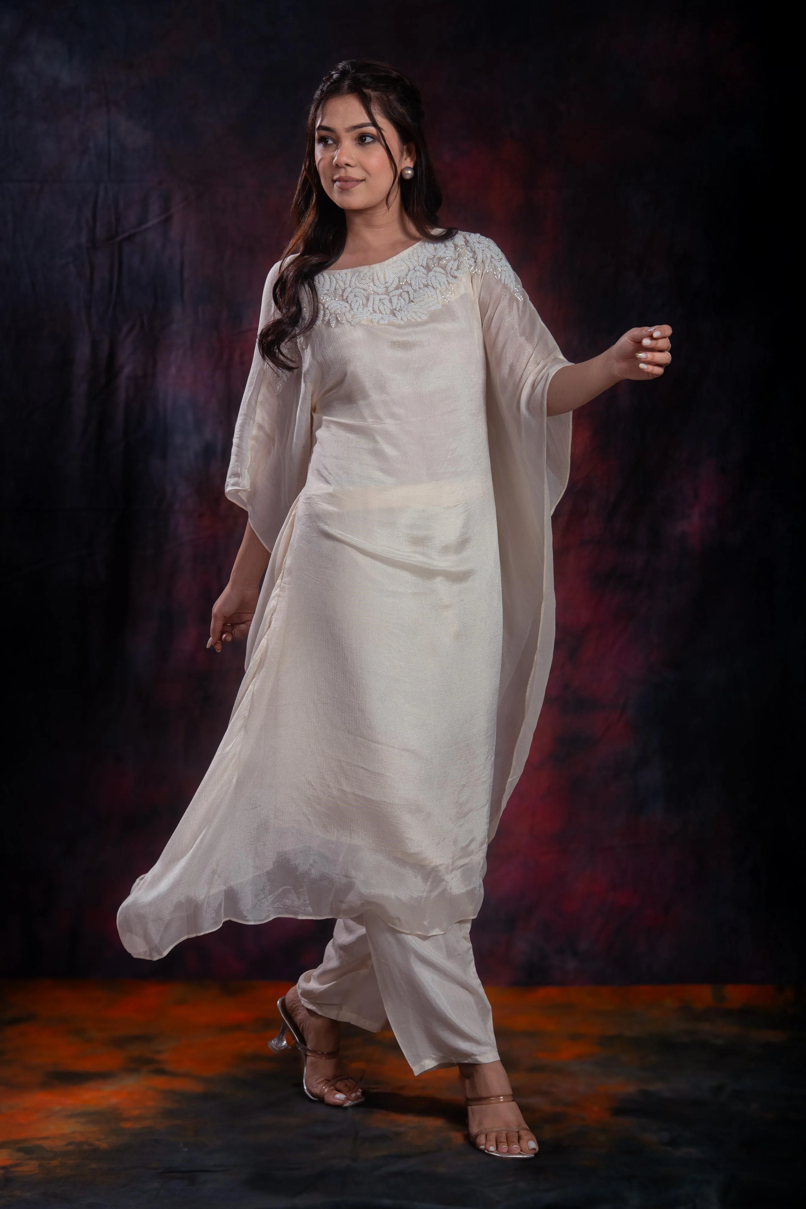 Ivory Embellished Chinon Silk Kurta Set - Image 4