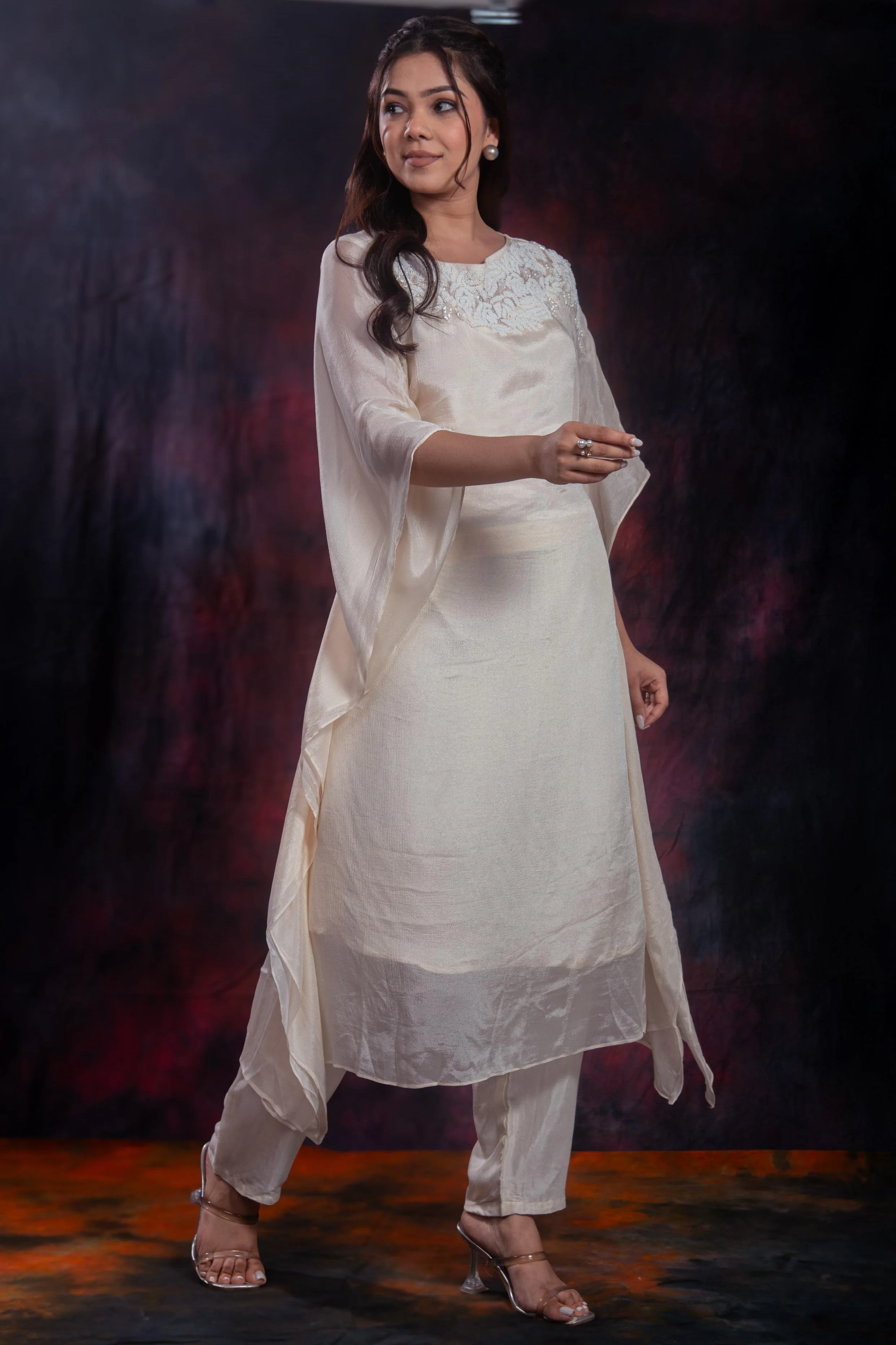 Ivory Embellished Chinon Silk Kurta Set - Image 5