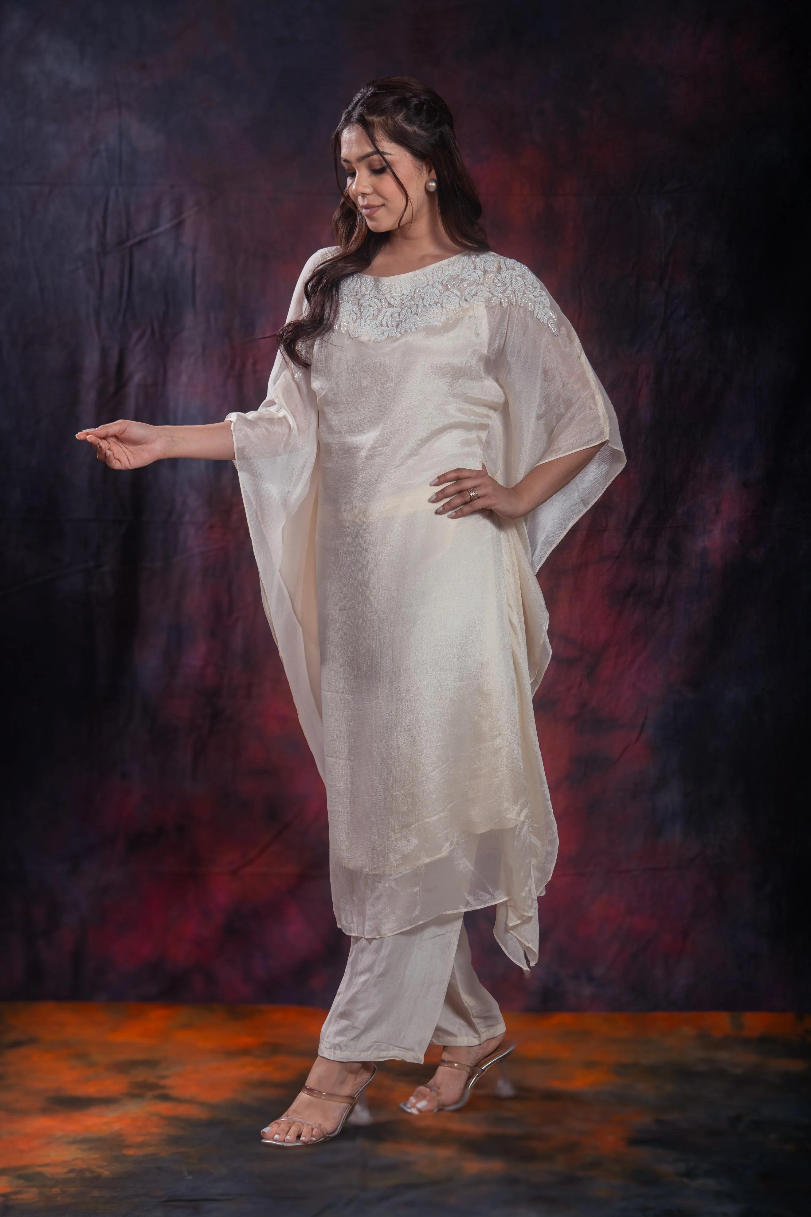 Ivory Embellished Chinon Silk Kurta Set - Image 6