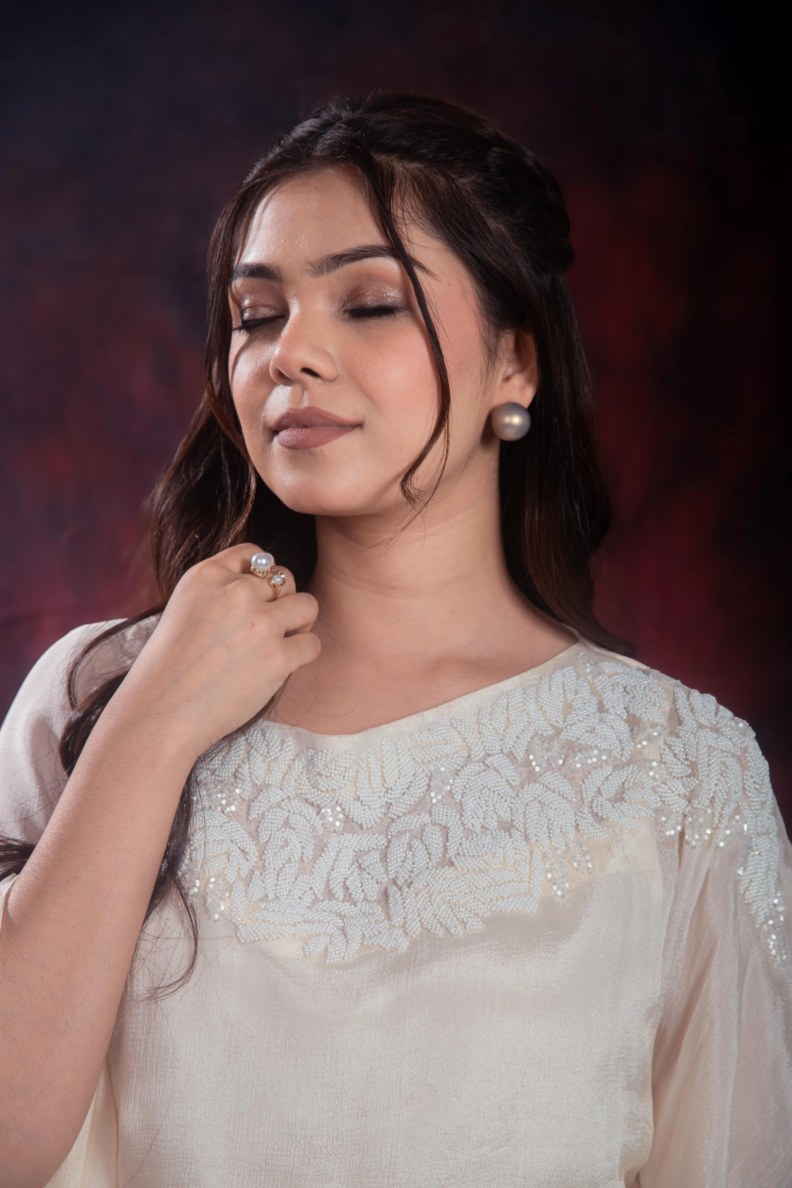 Ivory Embellished Chinon Silk Kurta Set - Image 8