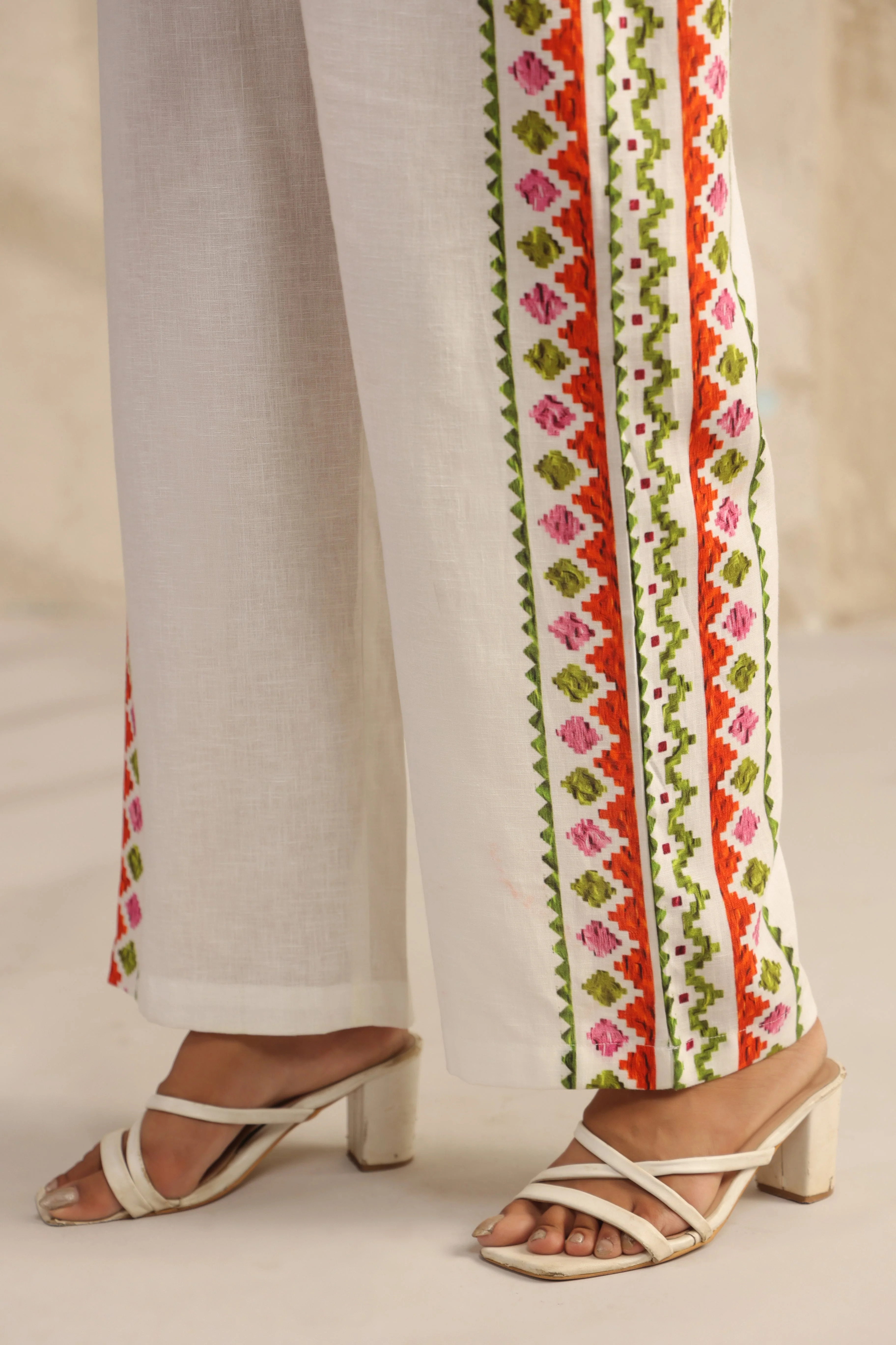 Ivory Floral Printed Pure Linen Co-Ord Set - Image 4