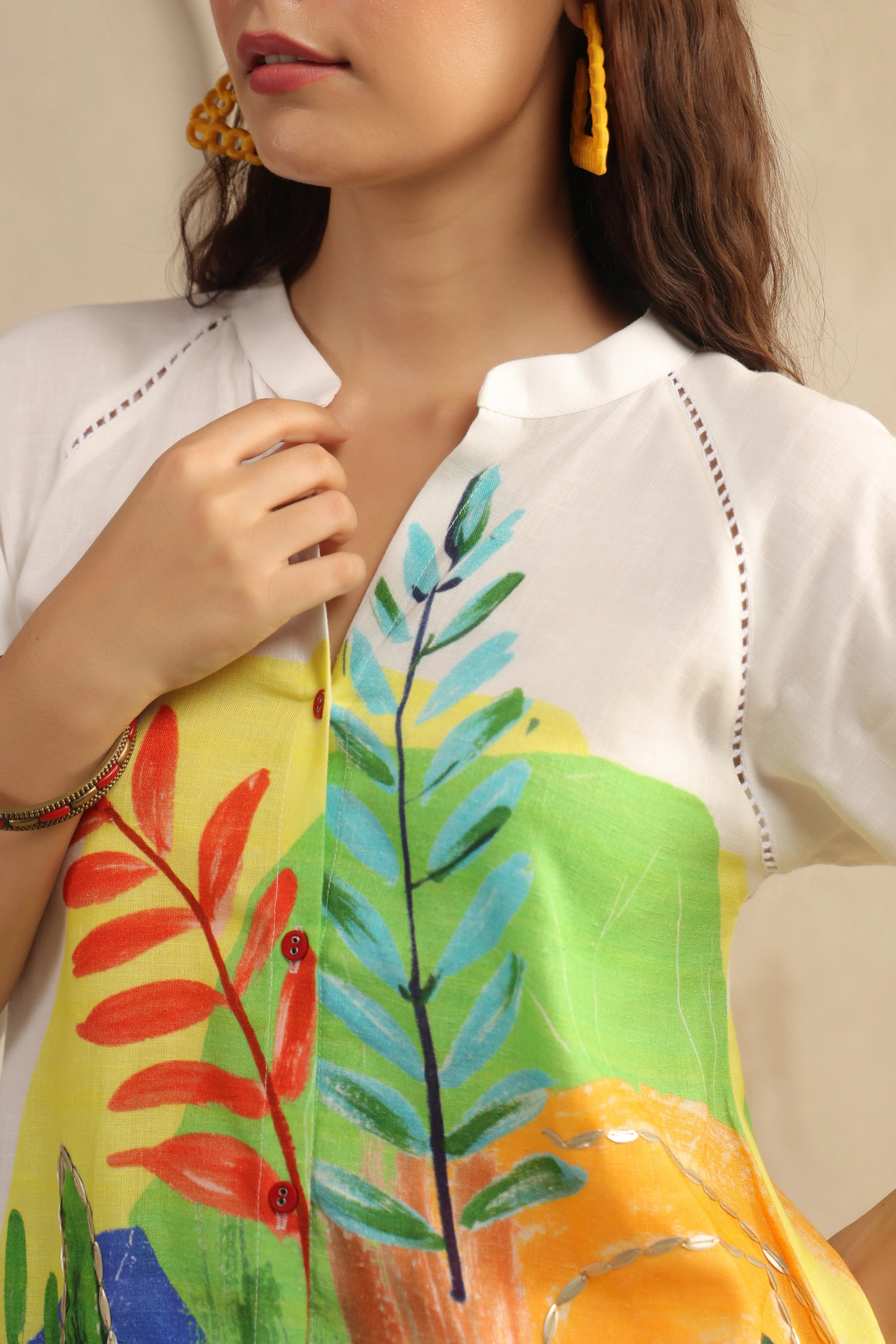 Ivory Abstract Printed Pure Linen Co-Ord Set - Image 2