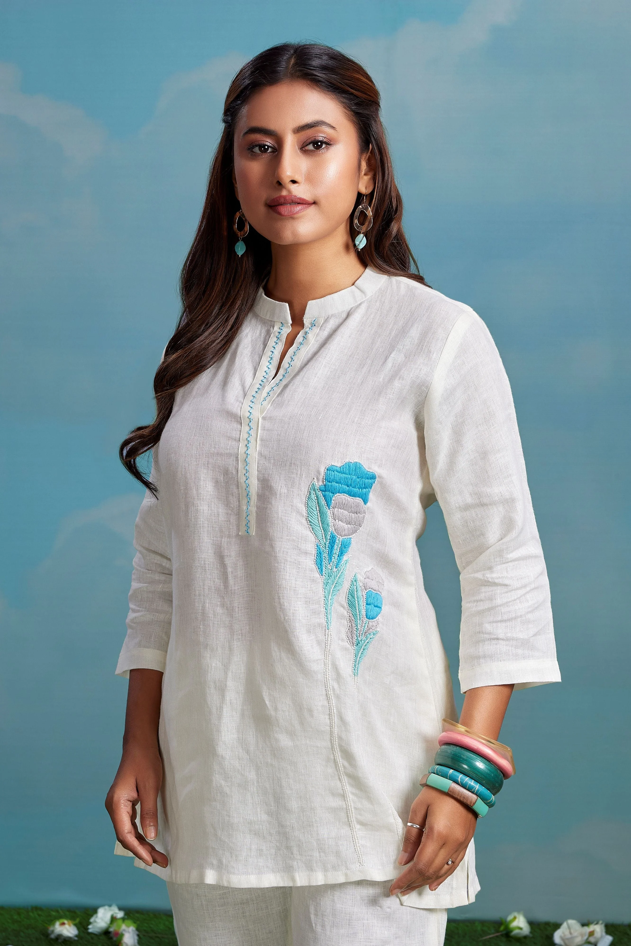 Ivory Azure Embroidered Linen Co-Ord Set - Image 2