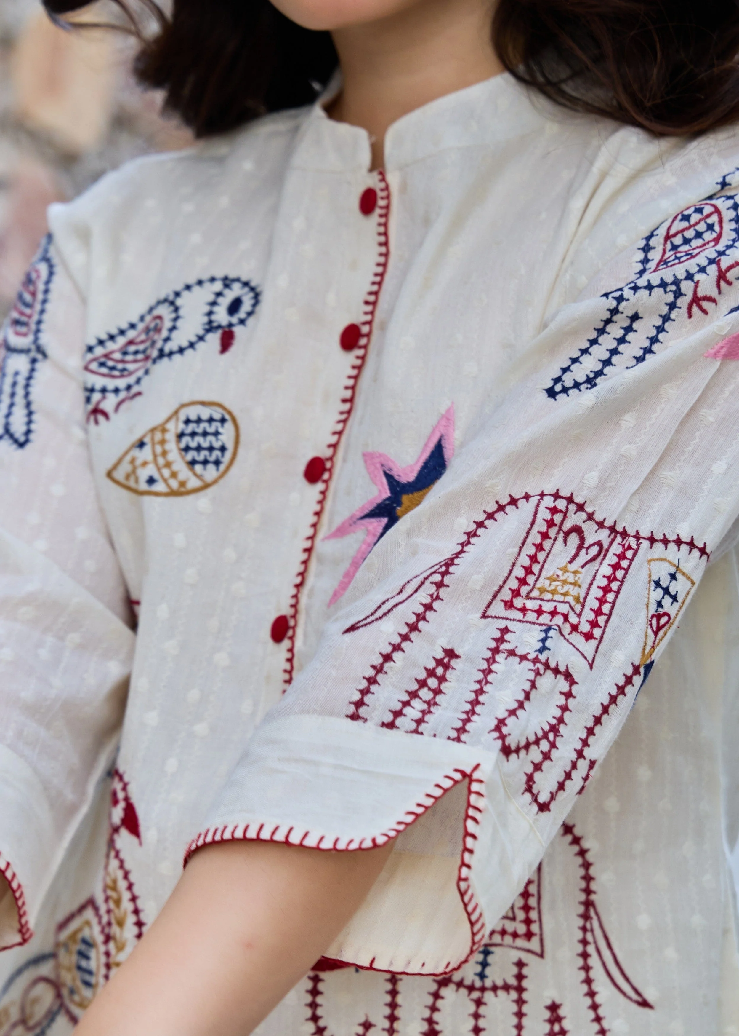 Off-White Folk Embroidered Cotton Co-Ord Set - Image 3